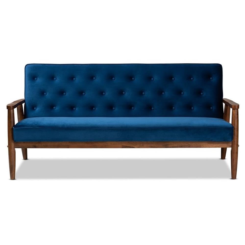 Navy Blue Velvet Upholstered 3-Seater Sofa K211