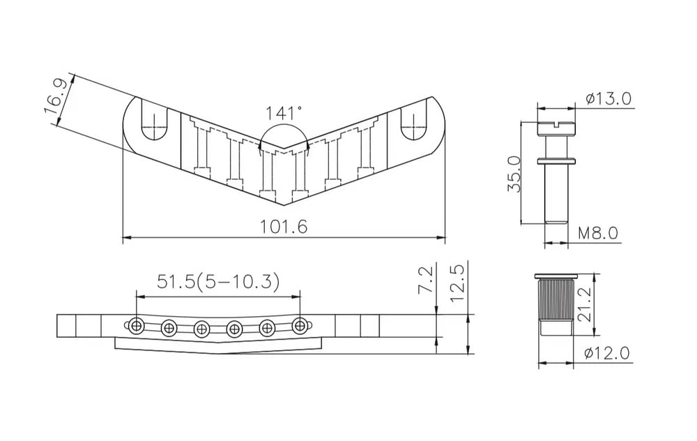 Black Guitar Stop Bar Tailpiece with Anchors and Studs D648