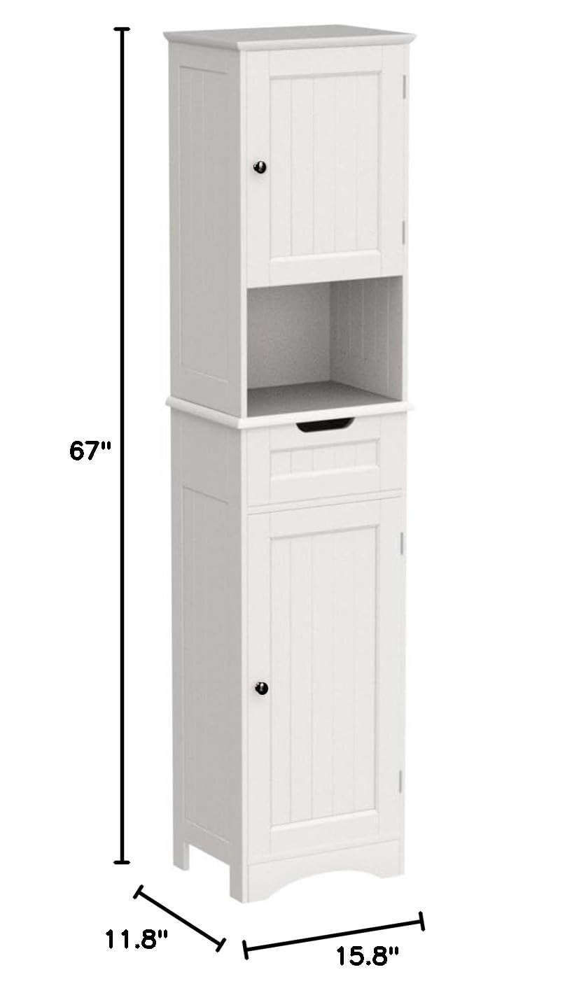 67” H Tall White Bathroom Storage Cabinet A674