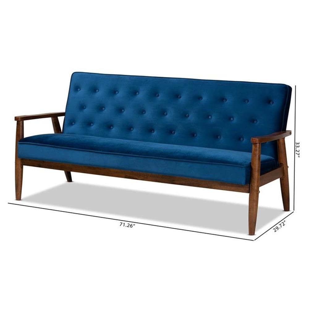 Navy Blue Velvet Upholstered 3-Seater Sofa K211