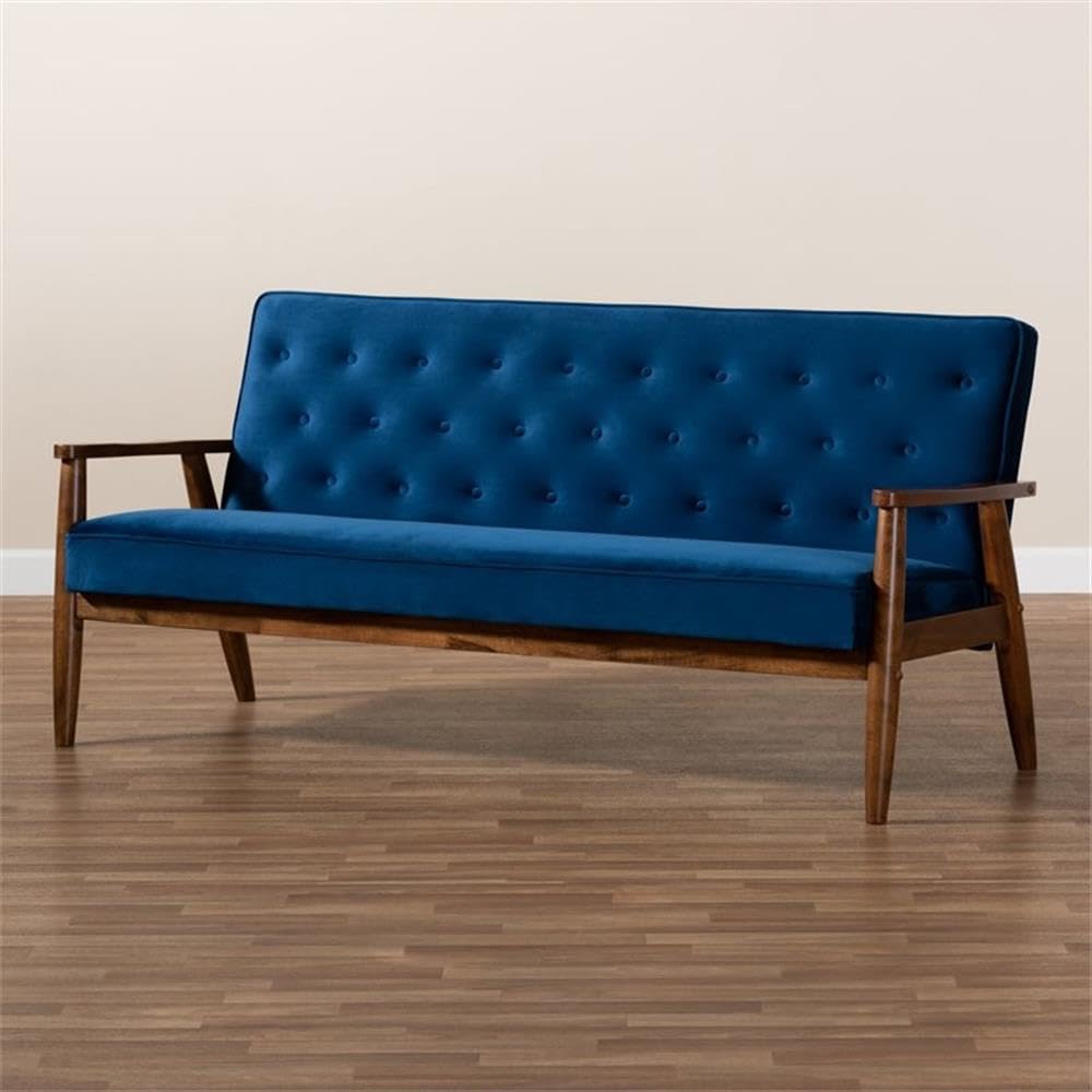Navy Blue Velvet Upholstered 3-Seater Sofa K211