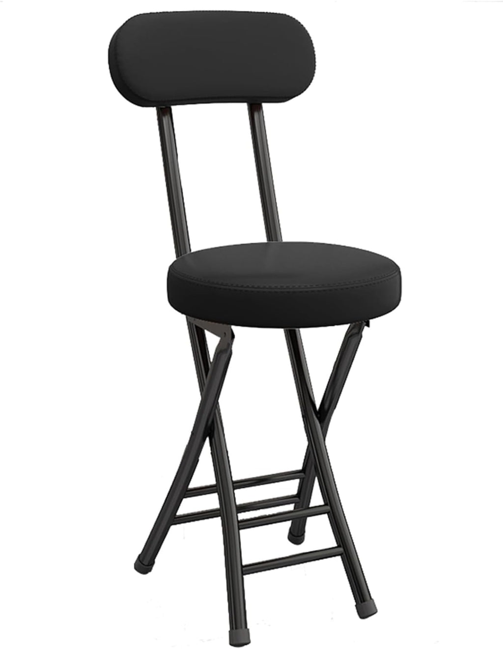 Black Cushioned Folding Stool with Backrest J723