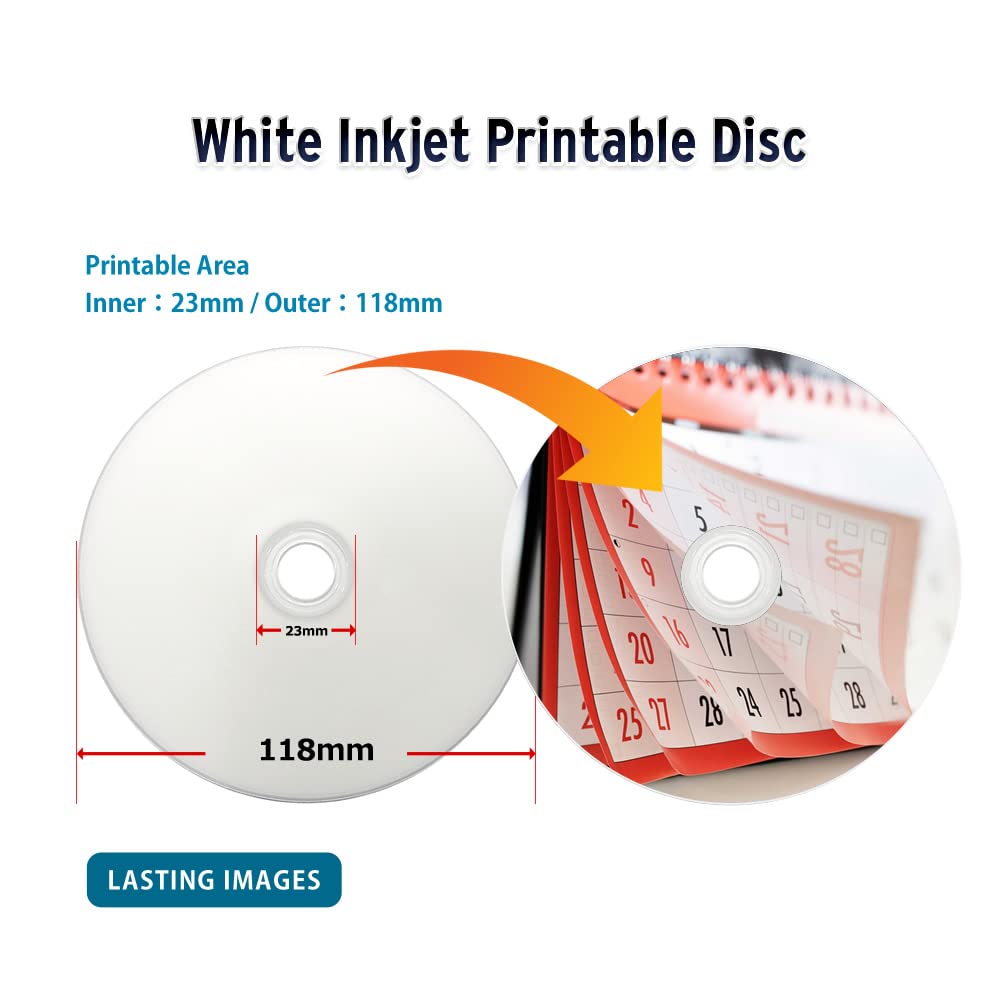 50GB BD-R DL White Inkjet Printable Blu-ray Double Layer Recordable Media 50-Disc Spindle W7781