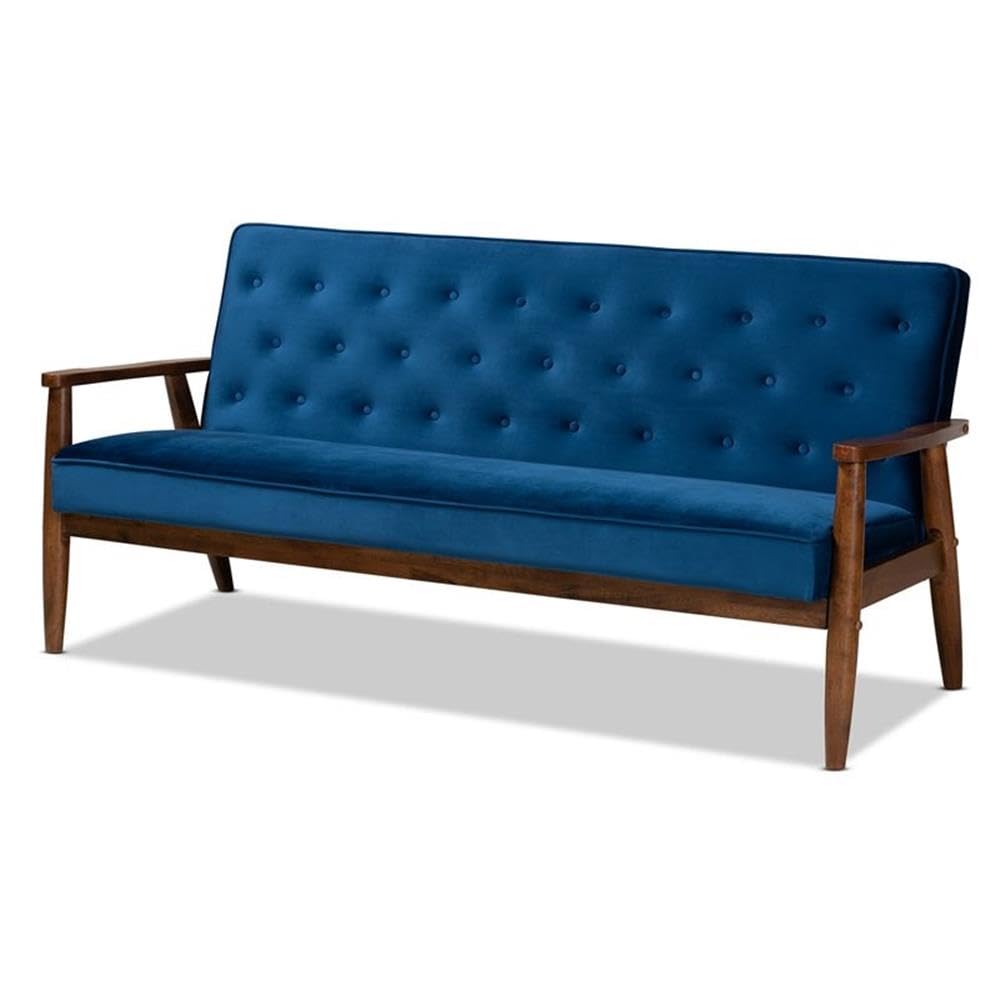 Navy Blue Velvet Upholstered 3-Seater Sofa K211