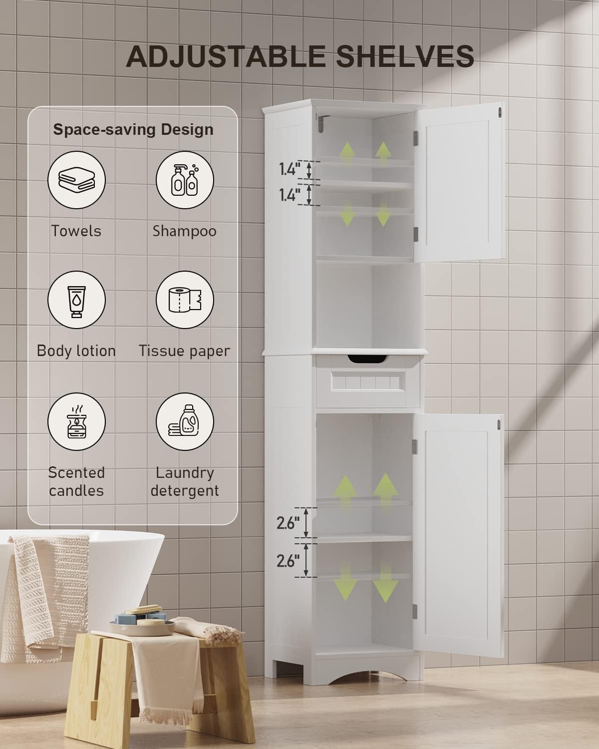 67” H Tall White Bathroom Storage Cabinet A674