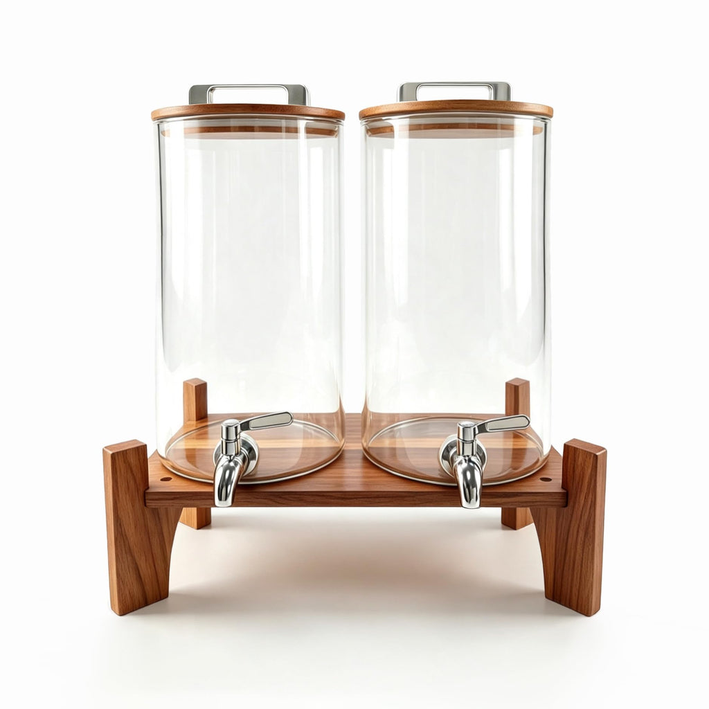 Glass Drink Dispenser with Wood Stand 1.6 Gallon E735542