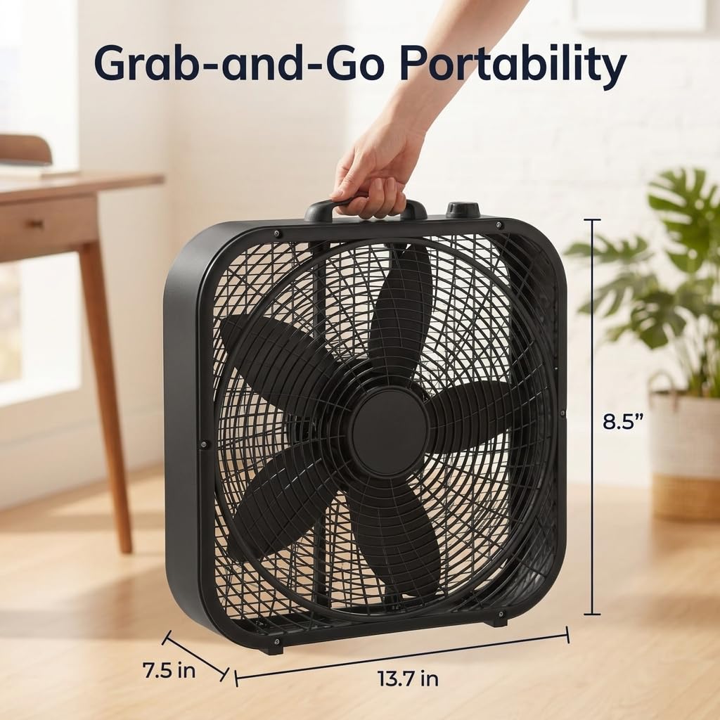 20 Inch 3 Speeds Black Box Fan with Steel Frame Q103