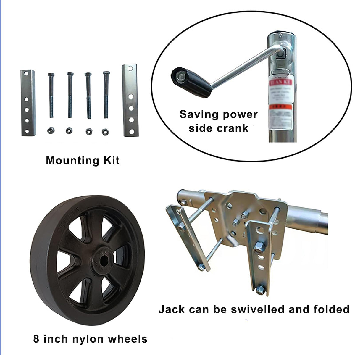 Heavy Duty Boat Trailer Jack with Dual Wheels, 2000lb Capacity, Side-Wind Crank, Swivel Design, Frosted Black Finish U95063