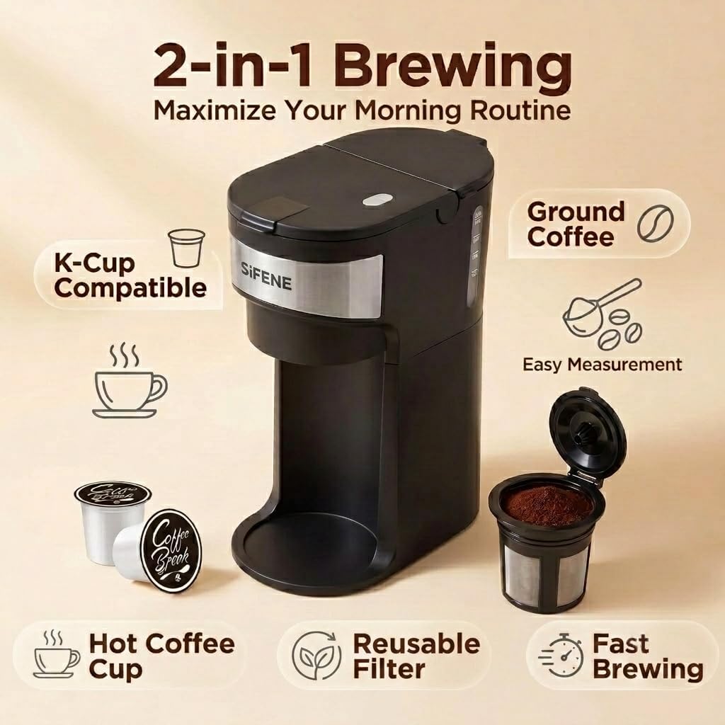 Single Serve Coffee Maker, K-Cup & Ground, Mini, BPA Free, Black M37576