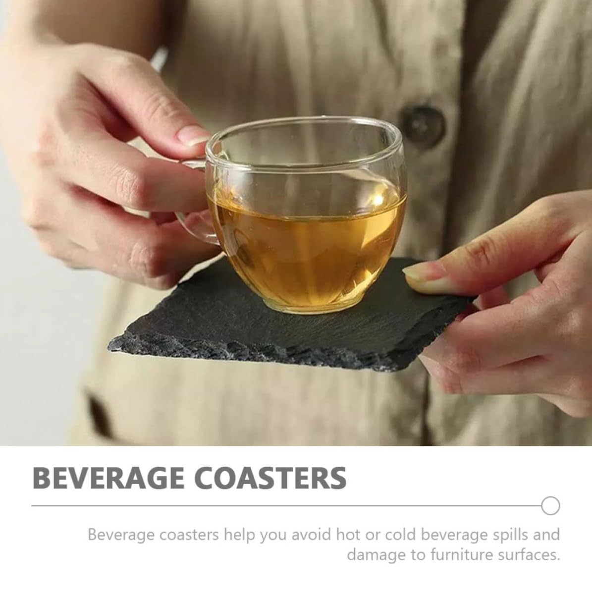 Natural Stone Coasters Set 12pcs with Non Slip Bottom N2301