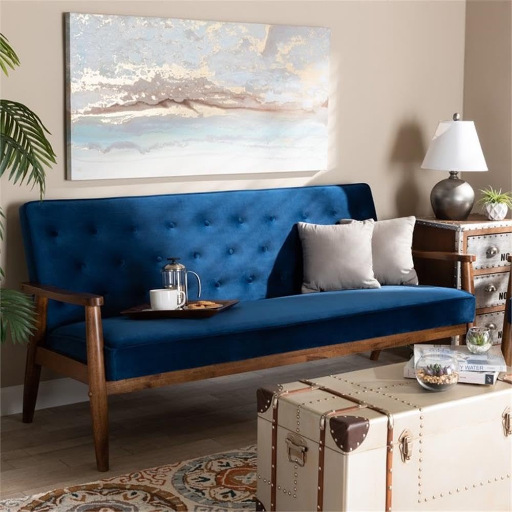 Navy Blue Velvet Upholstered 3-Seater Sofa K211