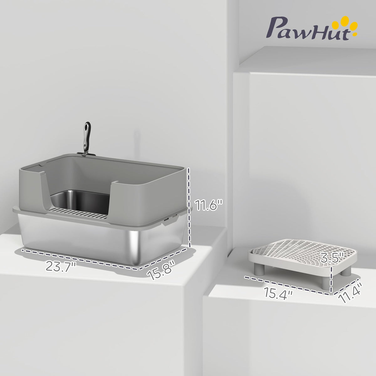 Stainless Steel Extra Large High Sided Litter Box with Scoop V347570