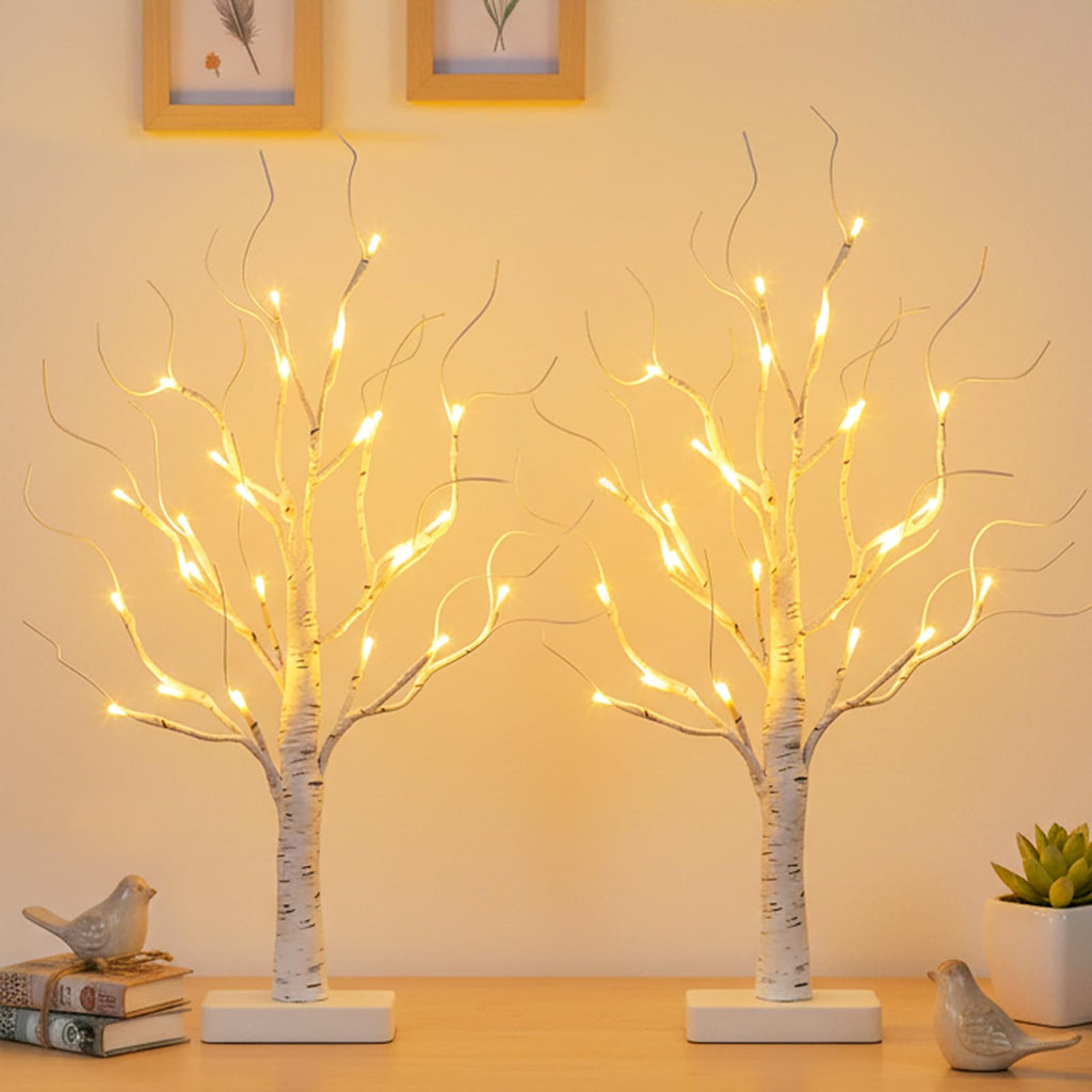 Lighted Birch Tree 2 Pack with 24 LED Battery Powered Timer E52649