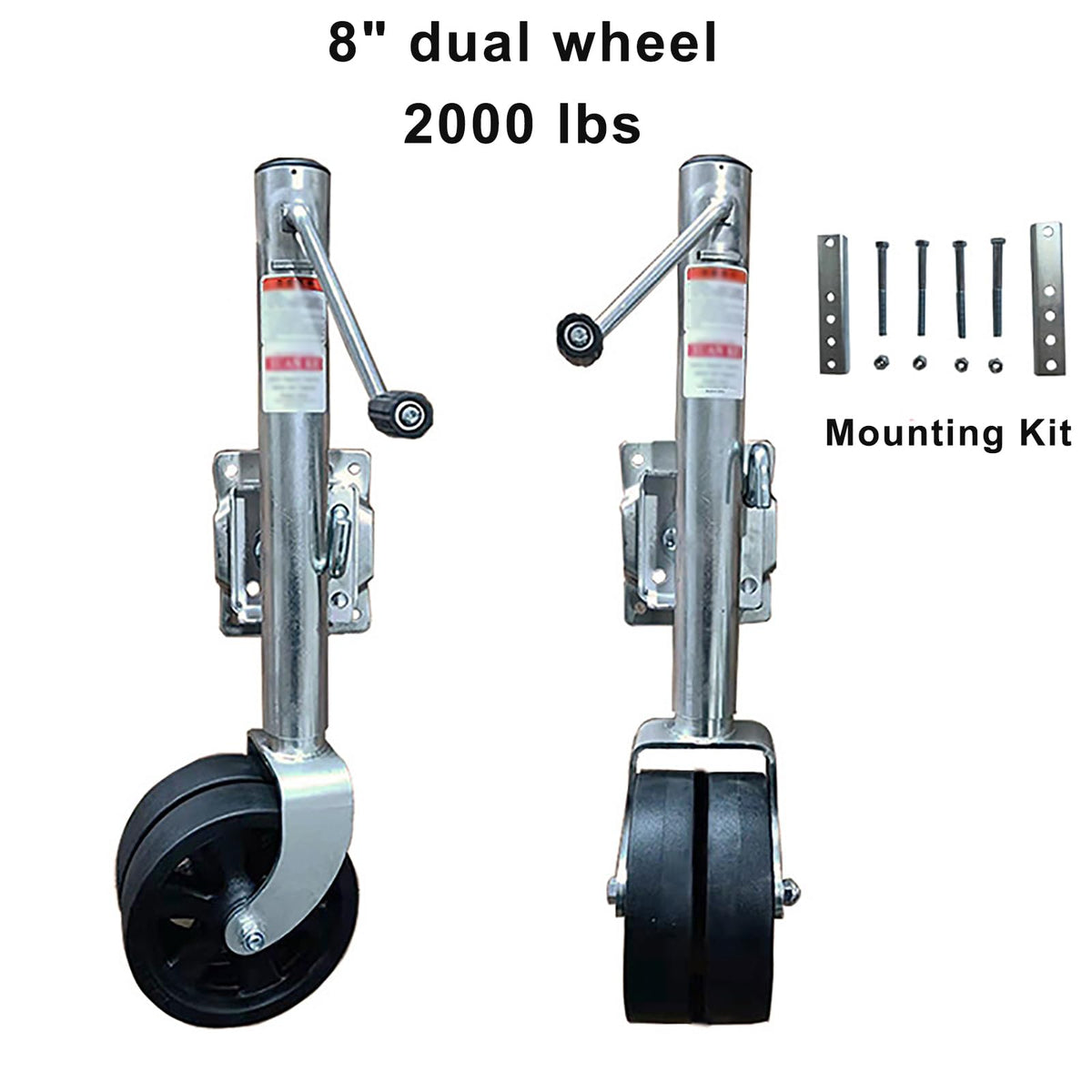 Heavy Duty Boat Trailer Jack with Dual Wheels, 2000lb Capacity, Side-Wind Crank, Swivel Design, Frosted Black Finish U95063