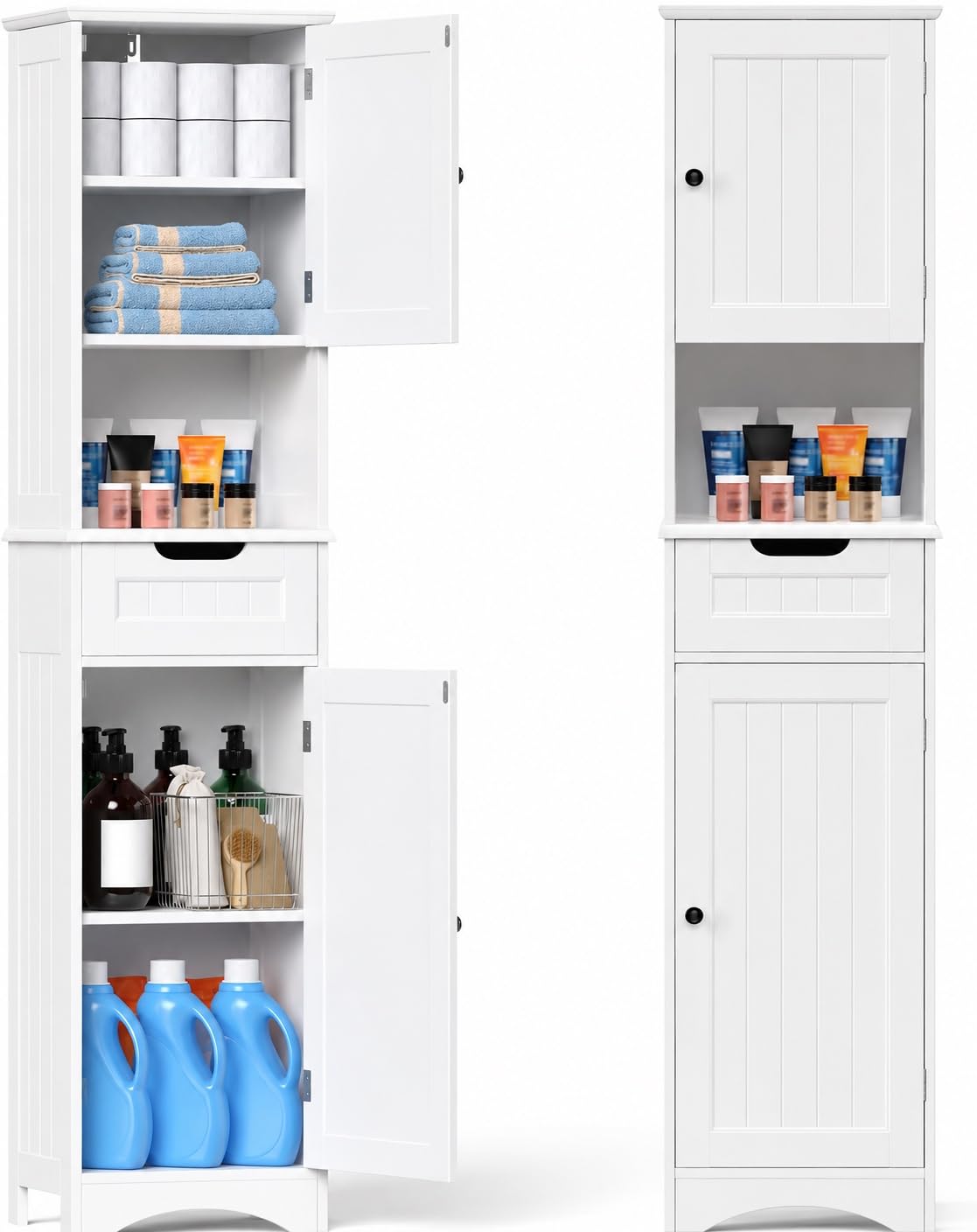 67” H Tall White Bathroom Storage Cabinet A674