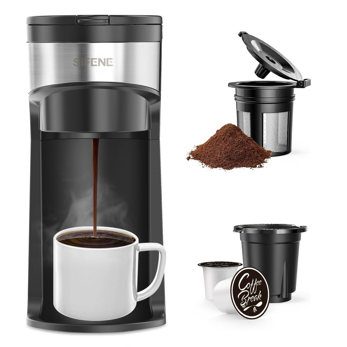 Single Serve Coffee Maker, K-Cup & Ground, Mini, BPA Free, Black M37576