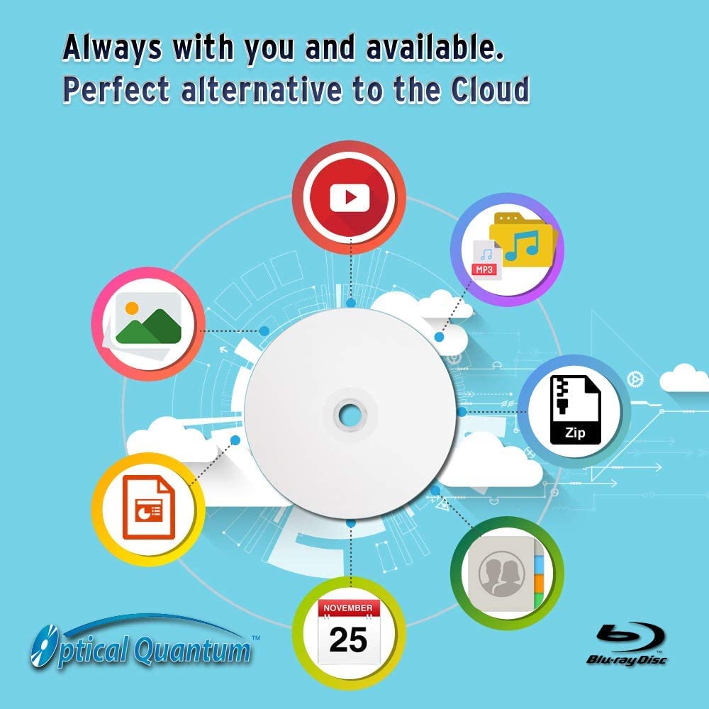 50GB BD-R DL White Inkjet Printable Blu-ray Double Layer Recordable Media 50-Disc Spindle W7781