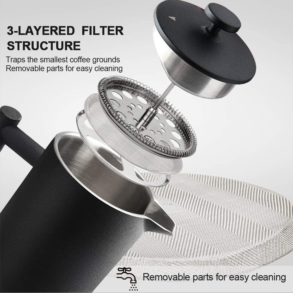 French Press Coffee Maker, 304 Grade Stainless Steel Insulated, 34oz, Black Z74063