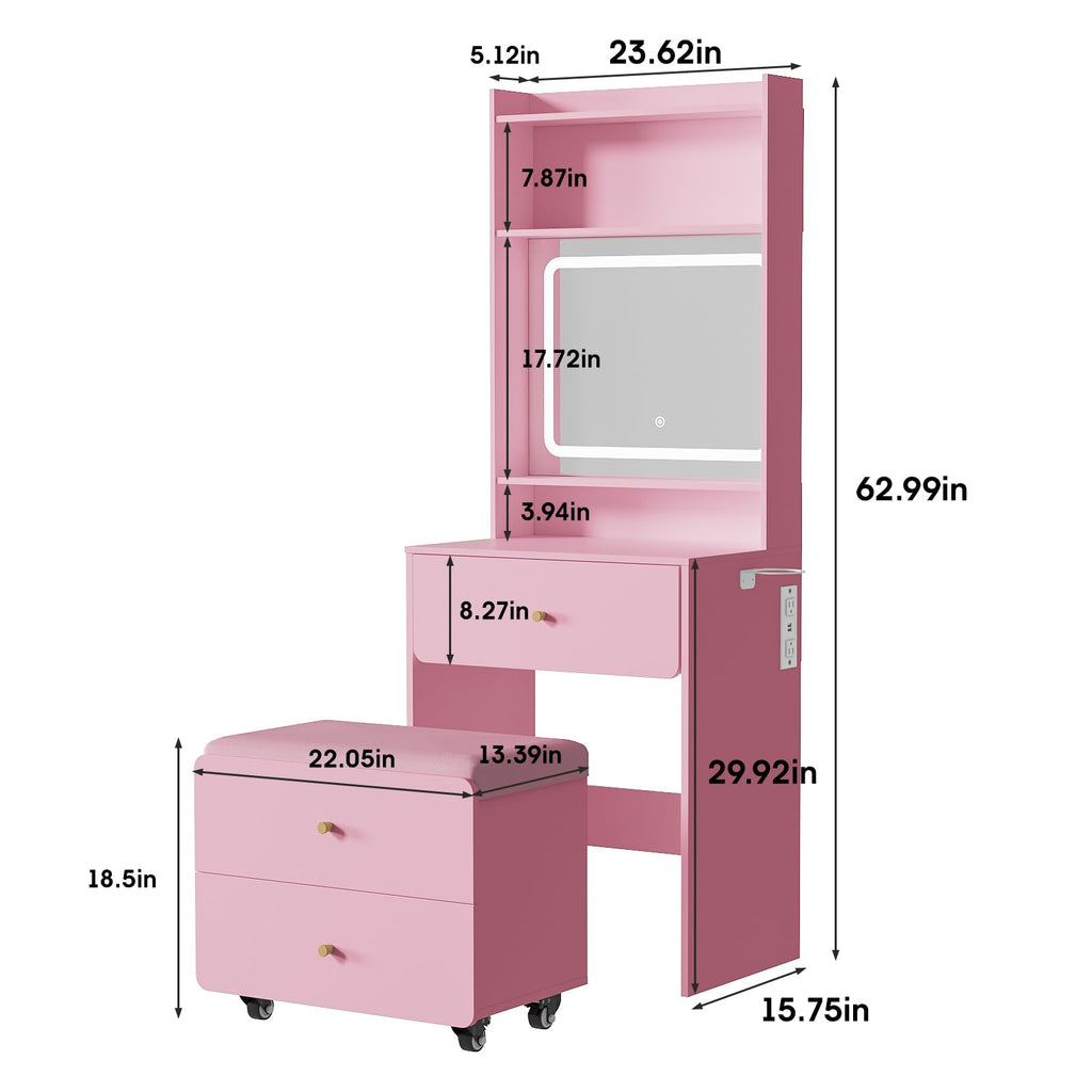 Vanity Desk with Mirror and Lighted Storage Chair L798016