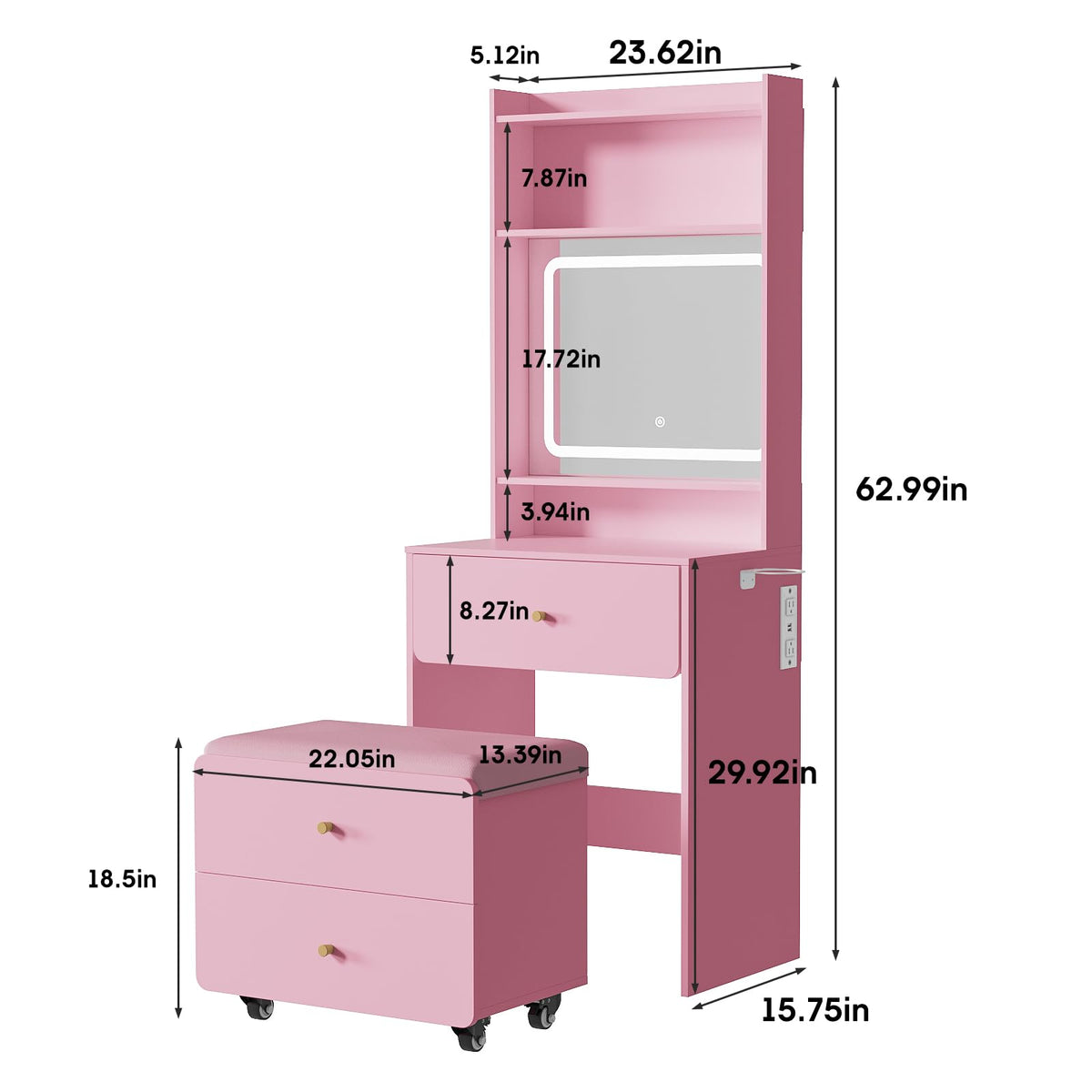 Vanity Desk with Mirror and Lighted Storage Chair L798016