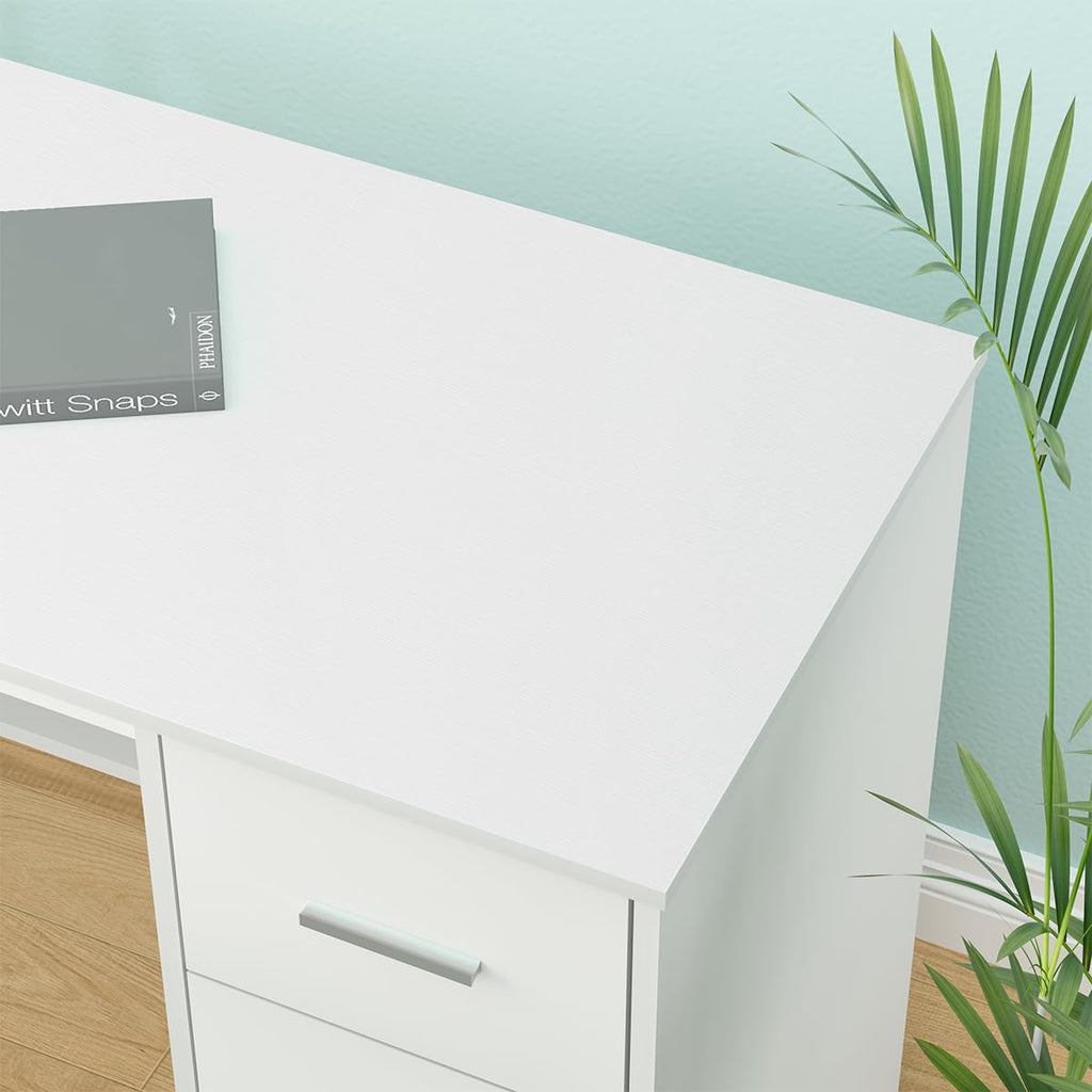 White L Shaped Desk with Drawers V7813