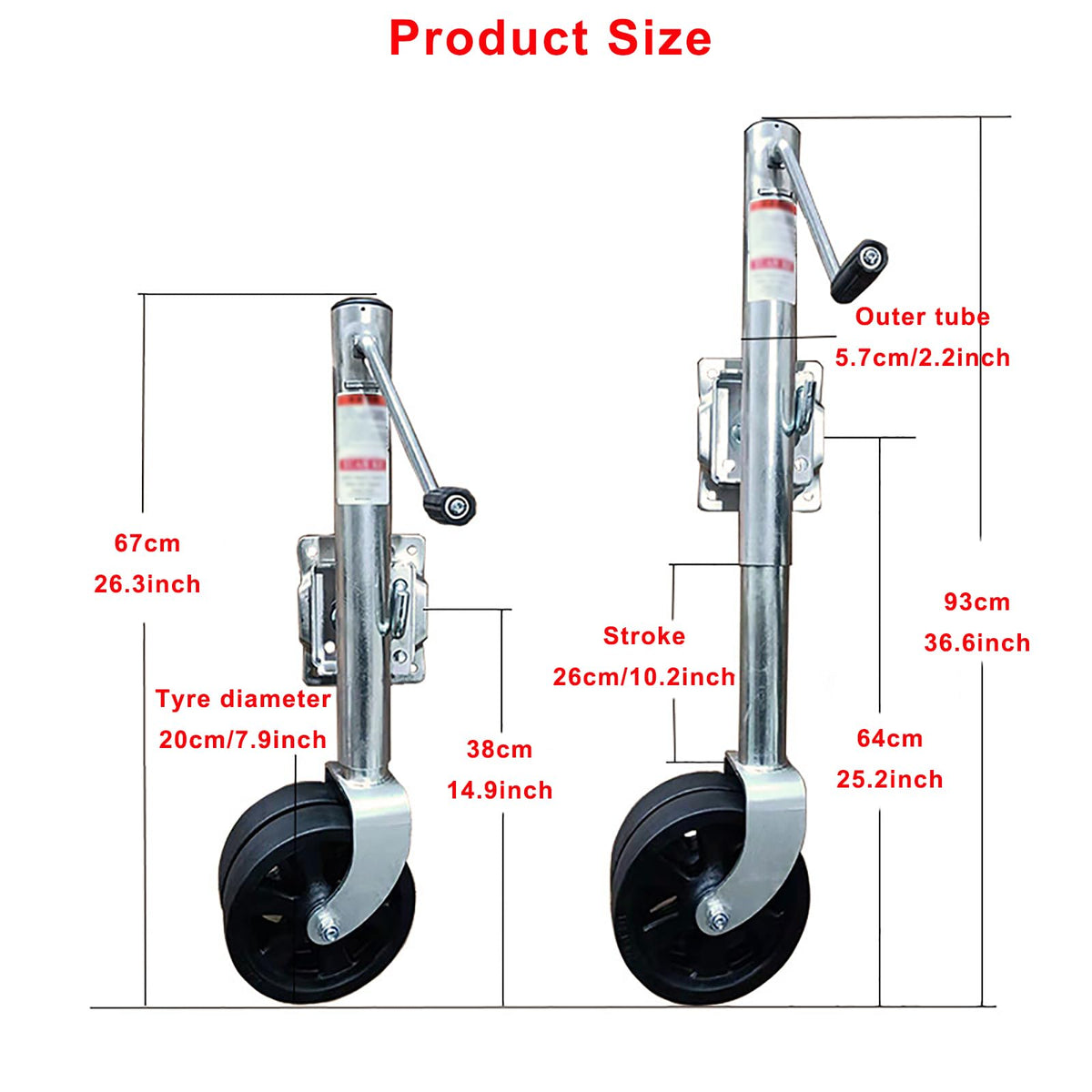 Heavy Duty Boat Trailer Jack with Dual Wheels, 2000lb Capacity, Side-Wind Crank, Swivel Design, Frosted Black Finish U95063