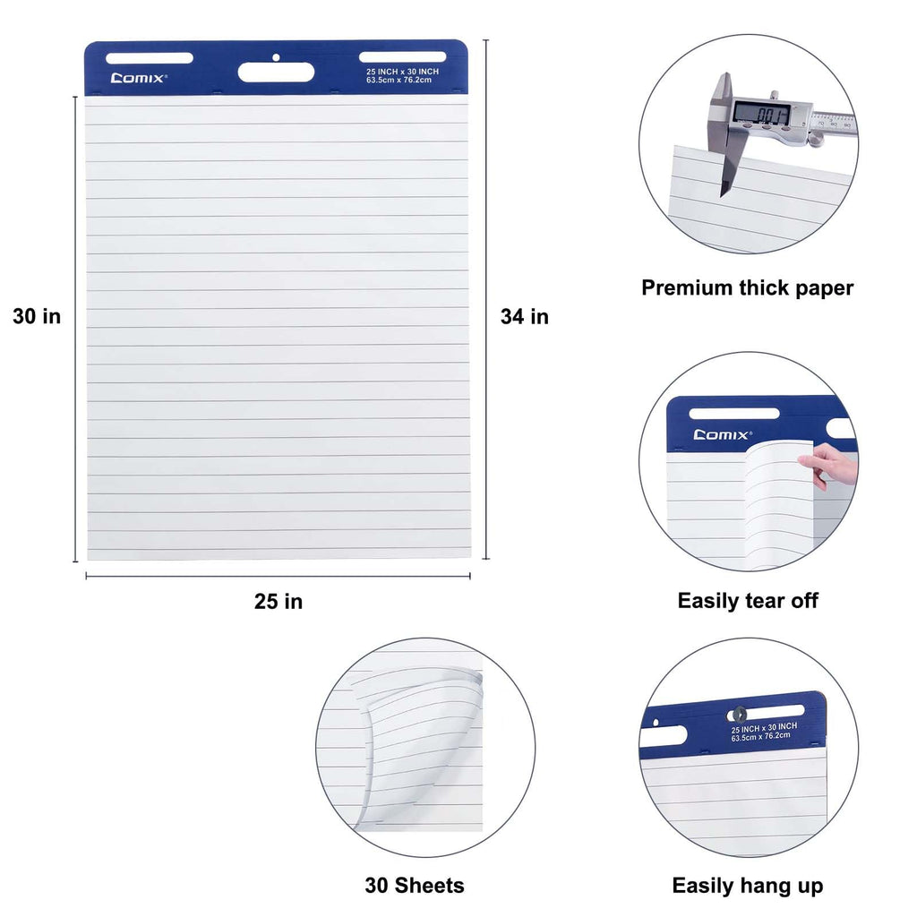 Lined Sticky Easel Pad, 25 x 30 In Flip Chart, 30 Sheets/Pad, 10 Pads O400