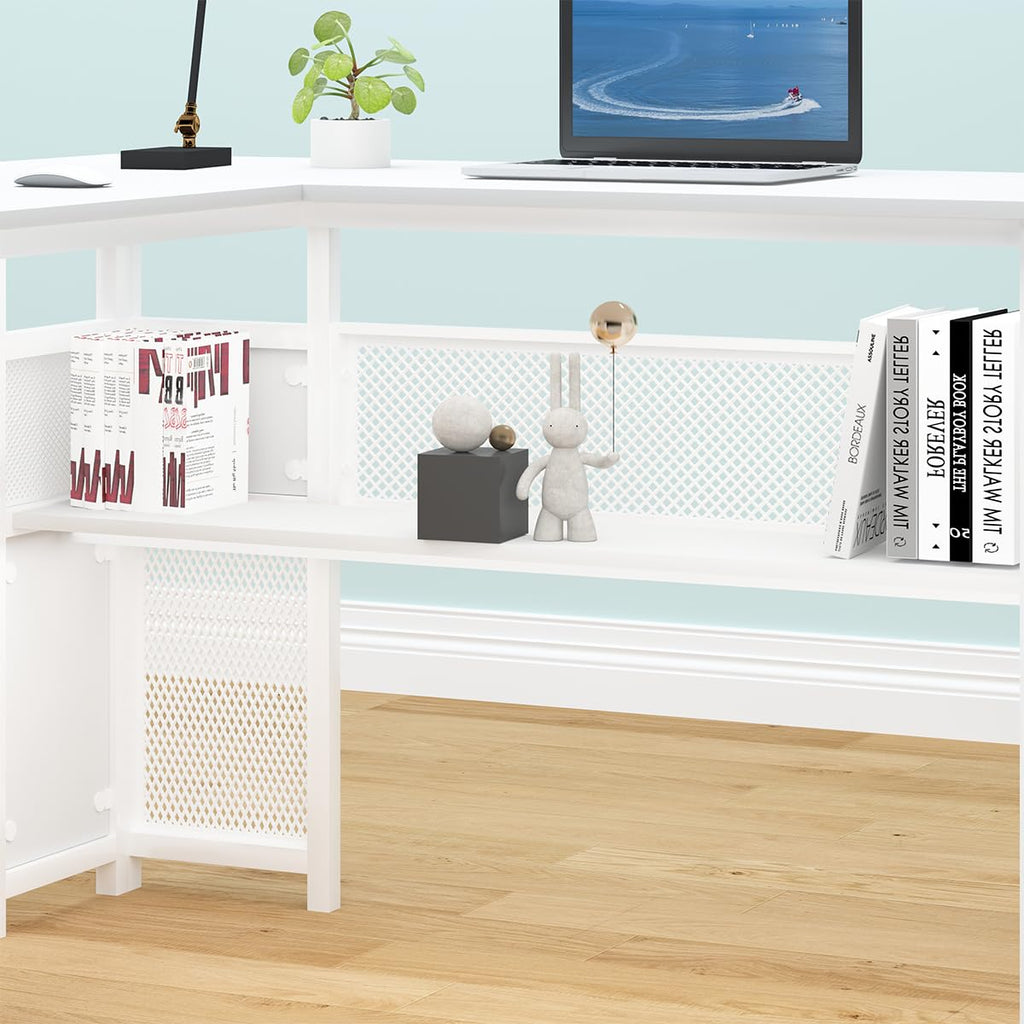 White L Shaped Desk with Drawers V7813