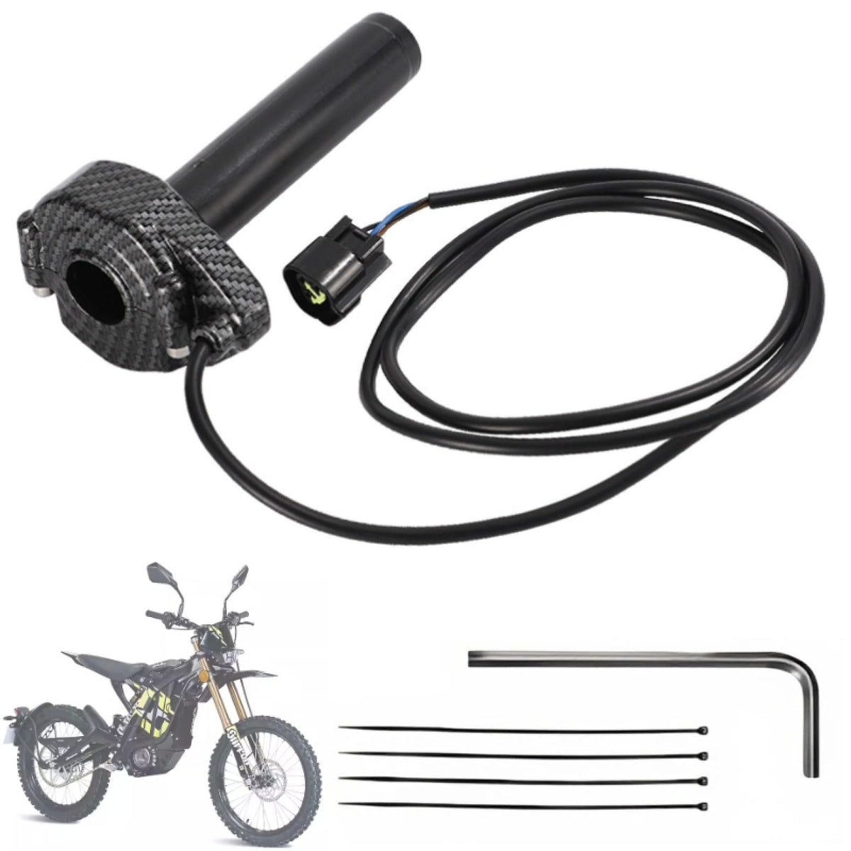 Electric Dirt Bike Twist Throttle Metal Housing Ribbed Grip 3 Pin Sealed Connector S12749