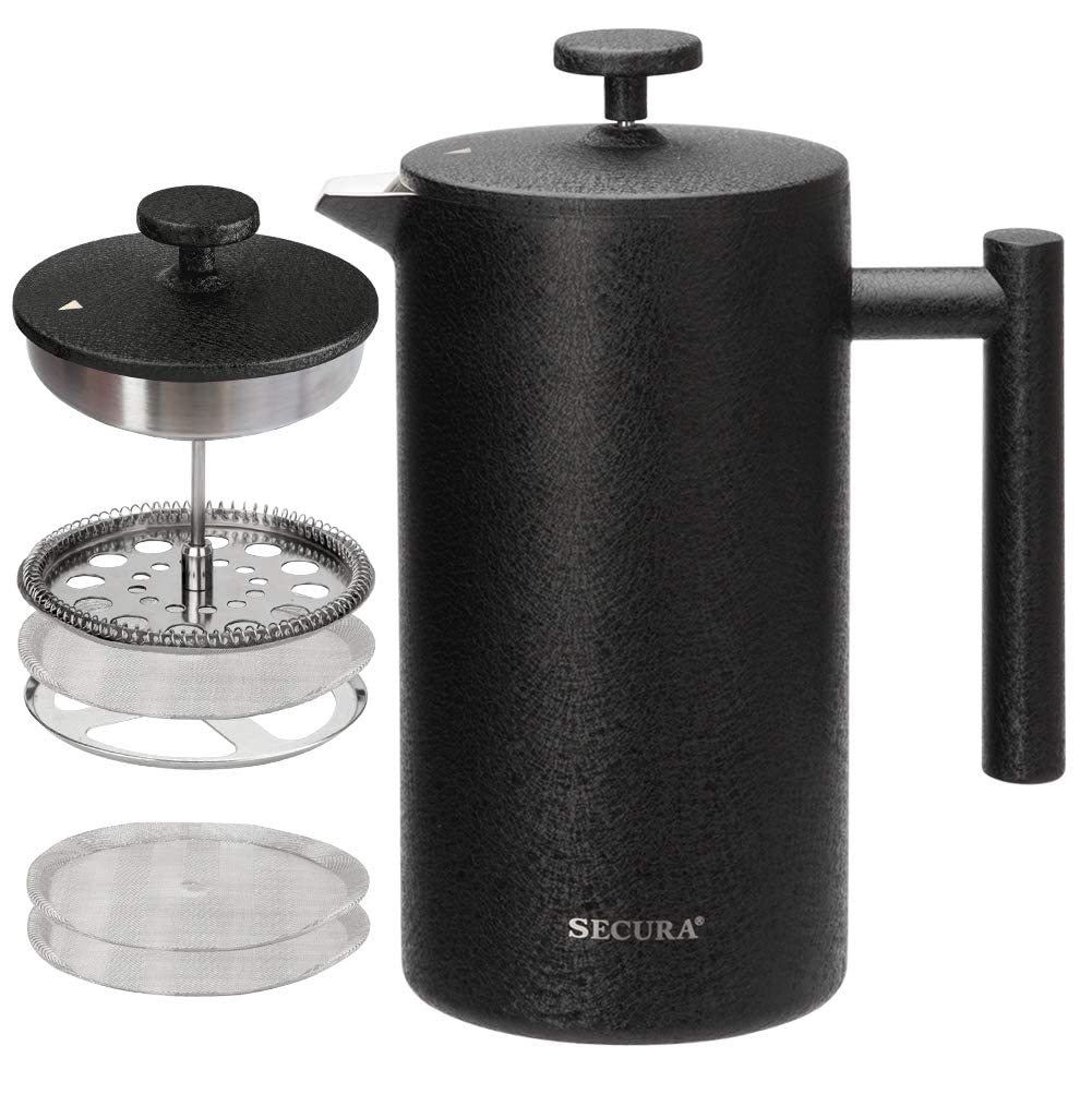 French Press Coffee Maker, 304 Grade Stainless Steel Insulated, 34oz, Black Z74063