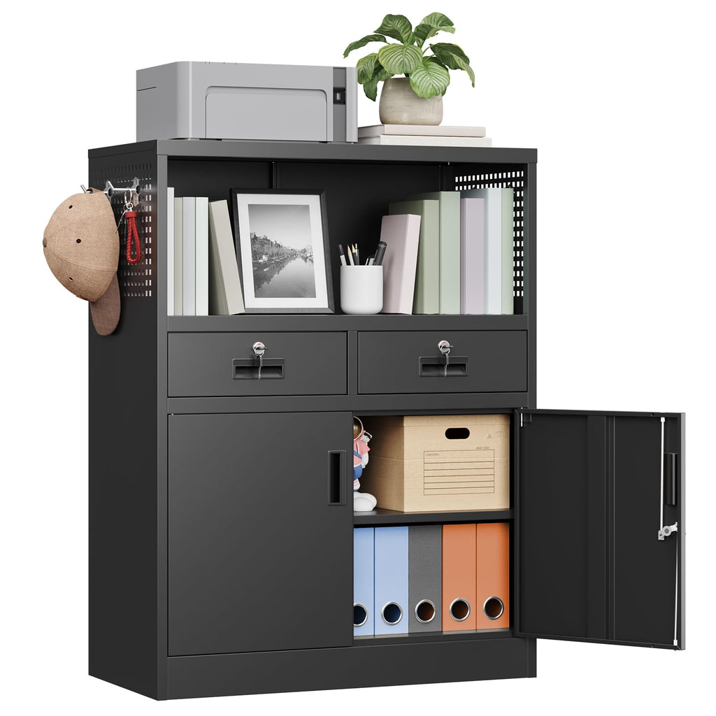 Metal Storage Cabinet with 2 Drawers and Locking Doors E555733