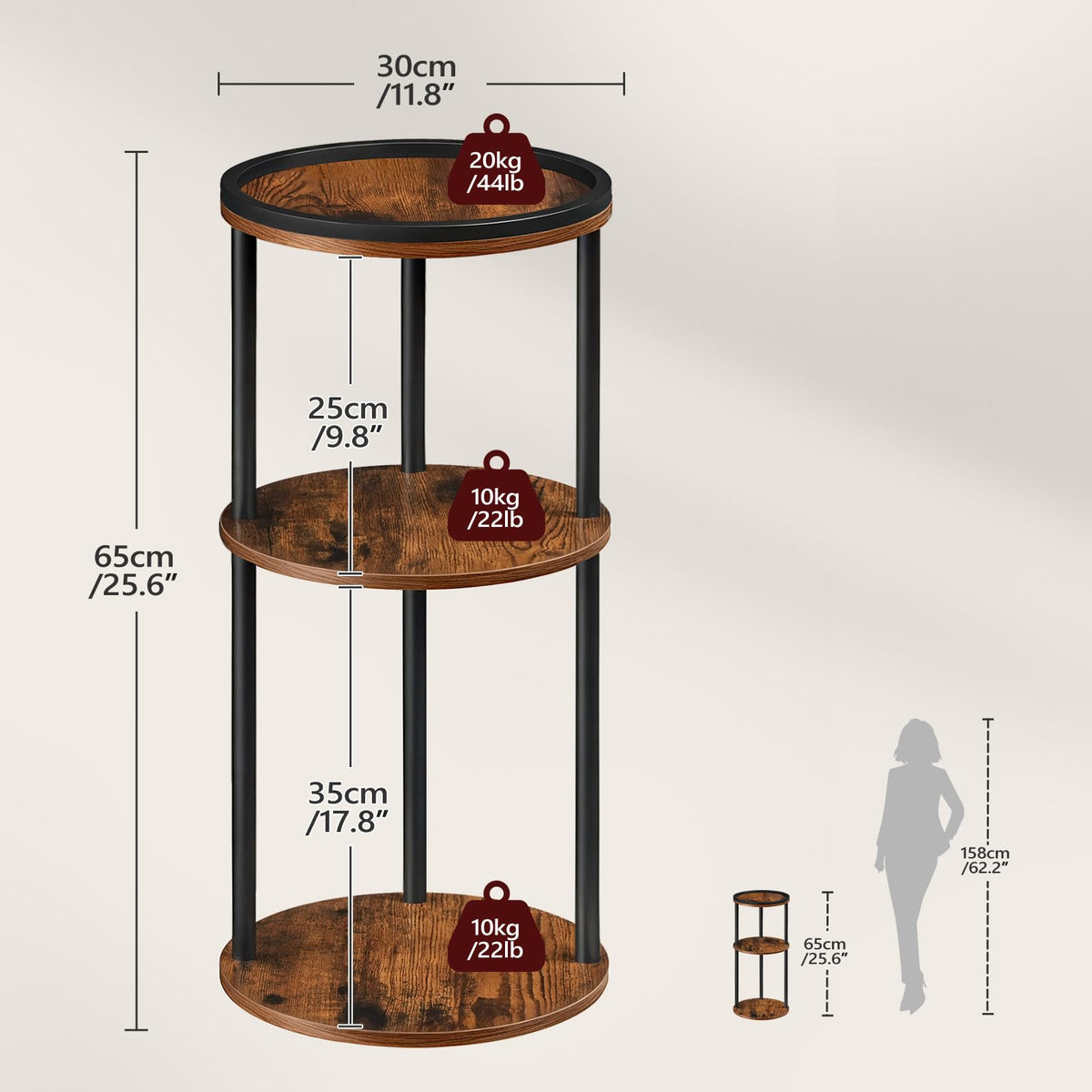 Small Round 3-Tier Side Table E197