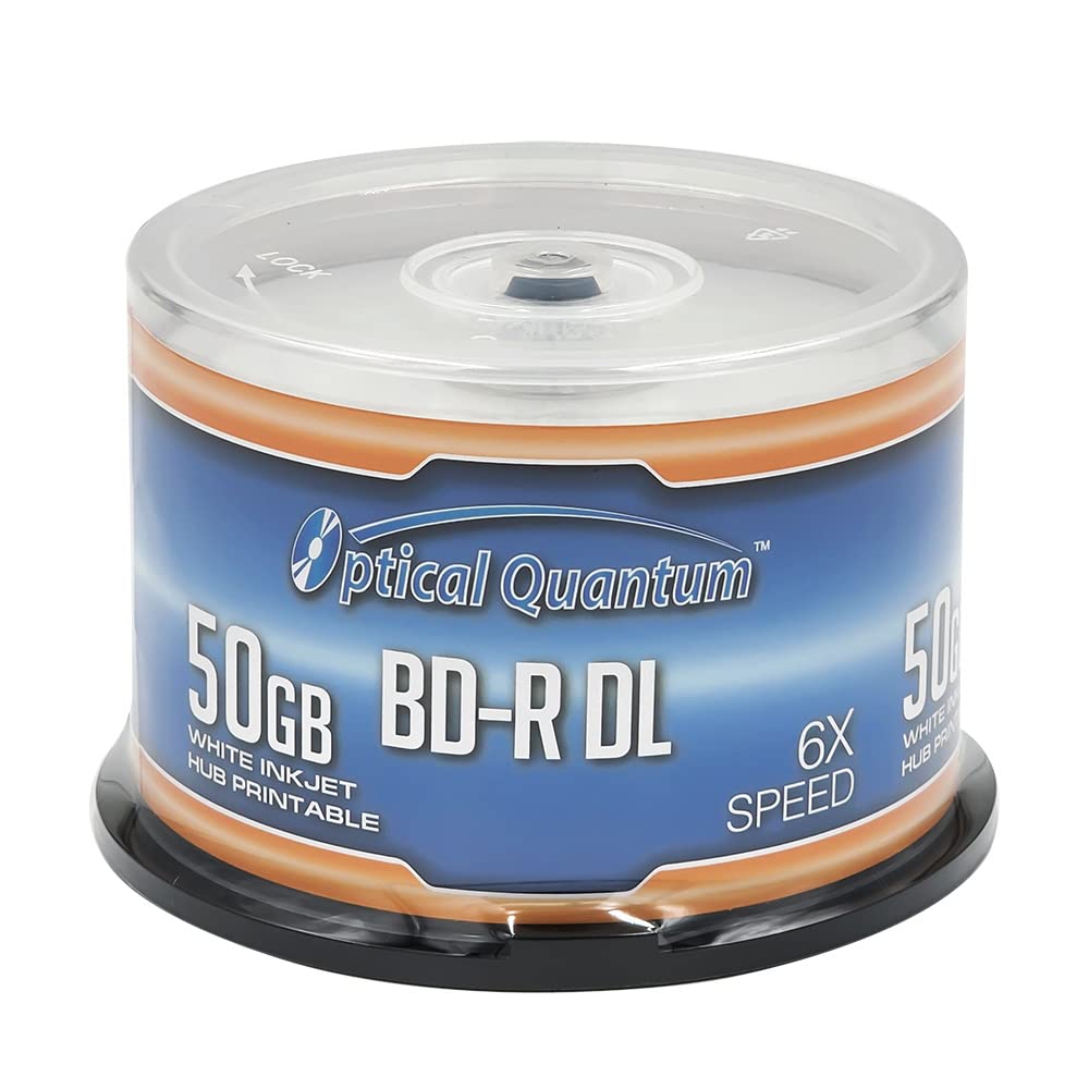 50GB BD-R DL White Inkjet Printable Blu-ray Double Layer Recordable Media 50-Disc Spindle W7781