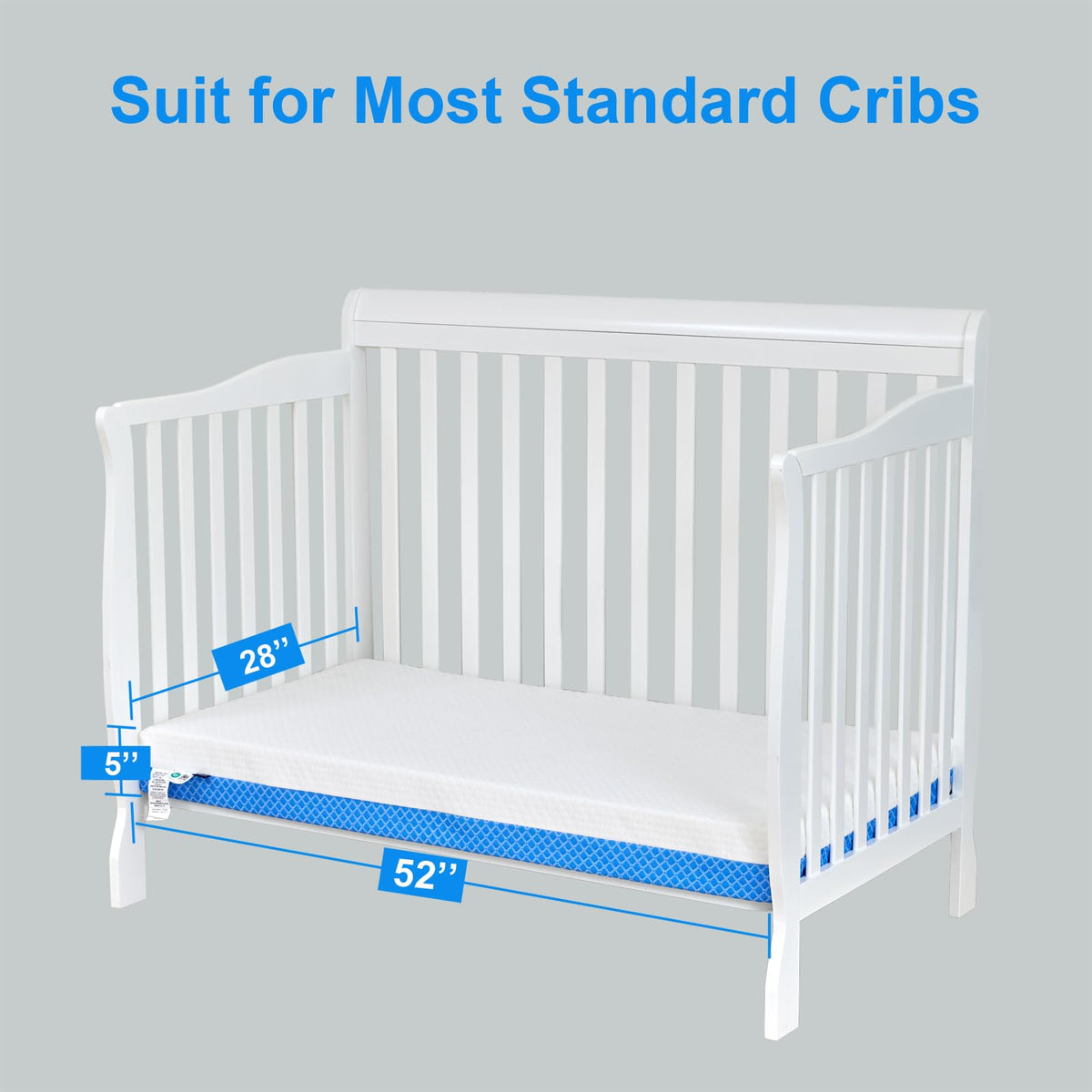 White Blue Gel Memory Foam Baby Crib Mattress 52 x 28 x 5 Inches S172468