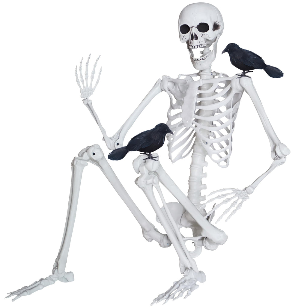 5.4ft/165cm Halloween Skeleton with Crows Movable Joints E7587