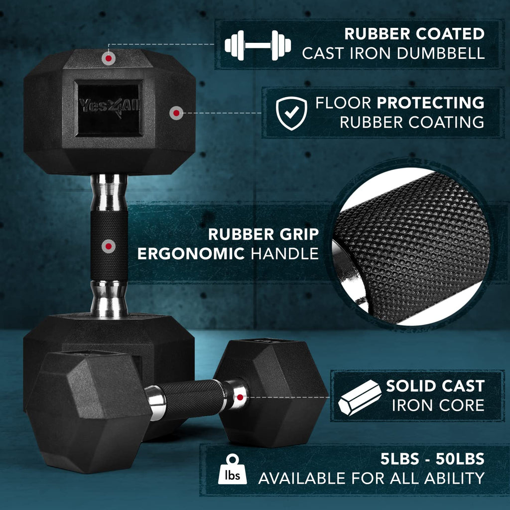 Rubber Grip Encased Hex Dumbbell Hand Weights Anti-Slip Q6572