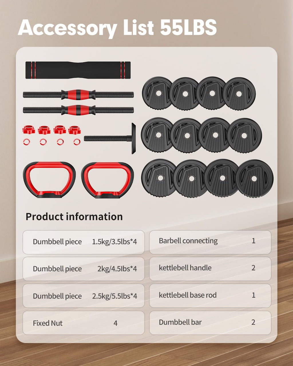 Adjustable Dumbbell Set 4 in 1 Free Weights H996241