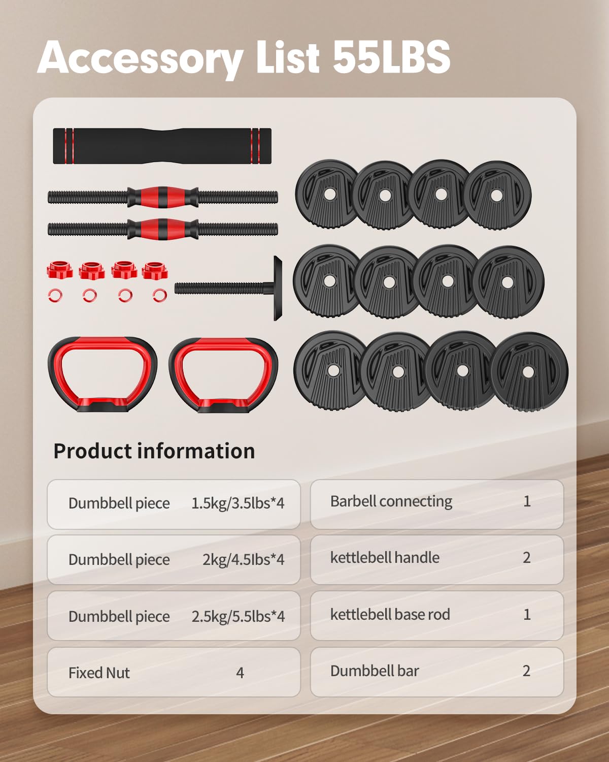 Adjustable Dumbbell Set 4 in 1 Free Weights H996241
