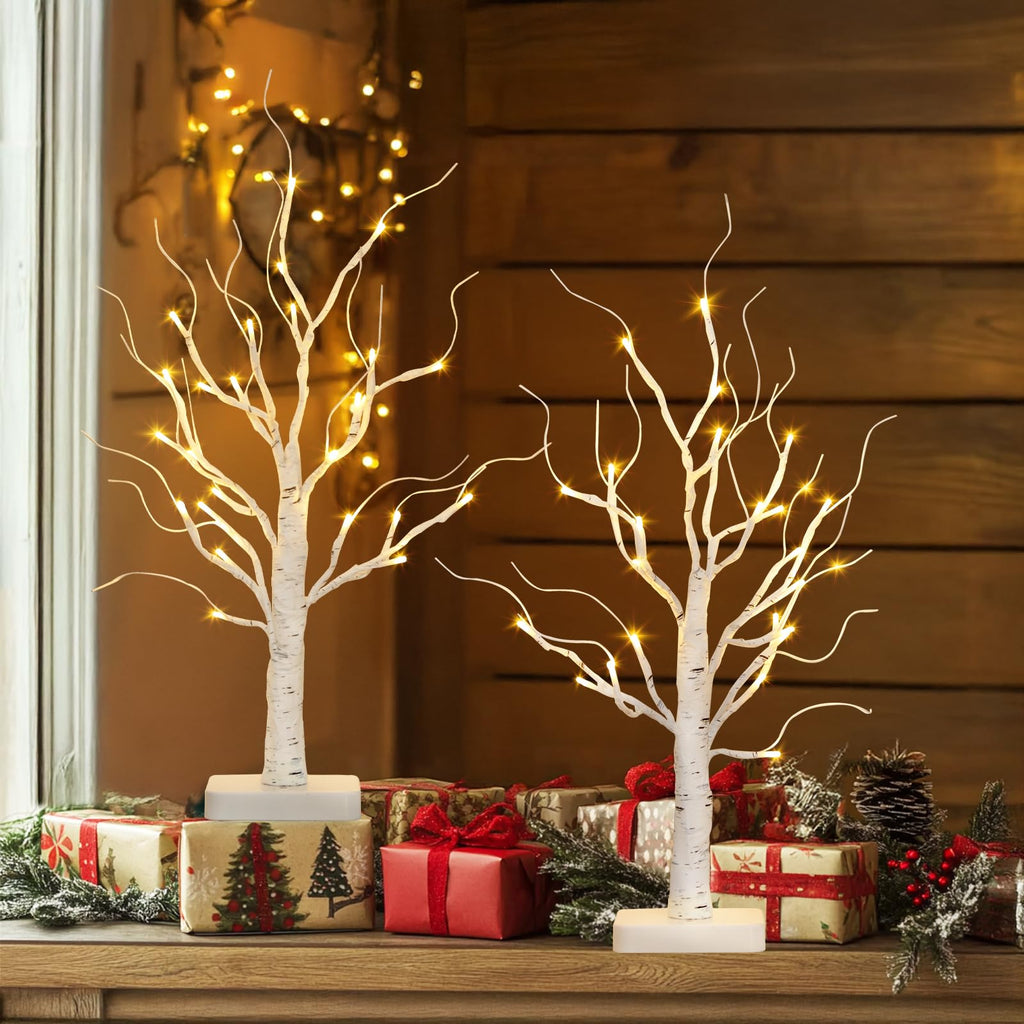 Lighted Birch Tree 2 Pack with 24 LED Battery Powered Timer E52649