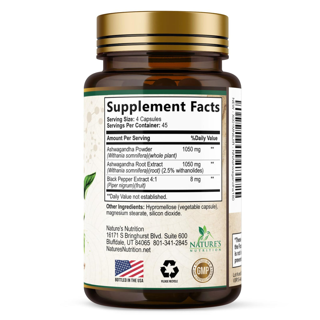 Ashwagandha Capsules with Black Pepper Vegan 180 Capsules T85050