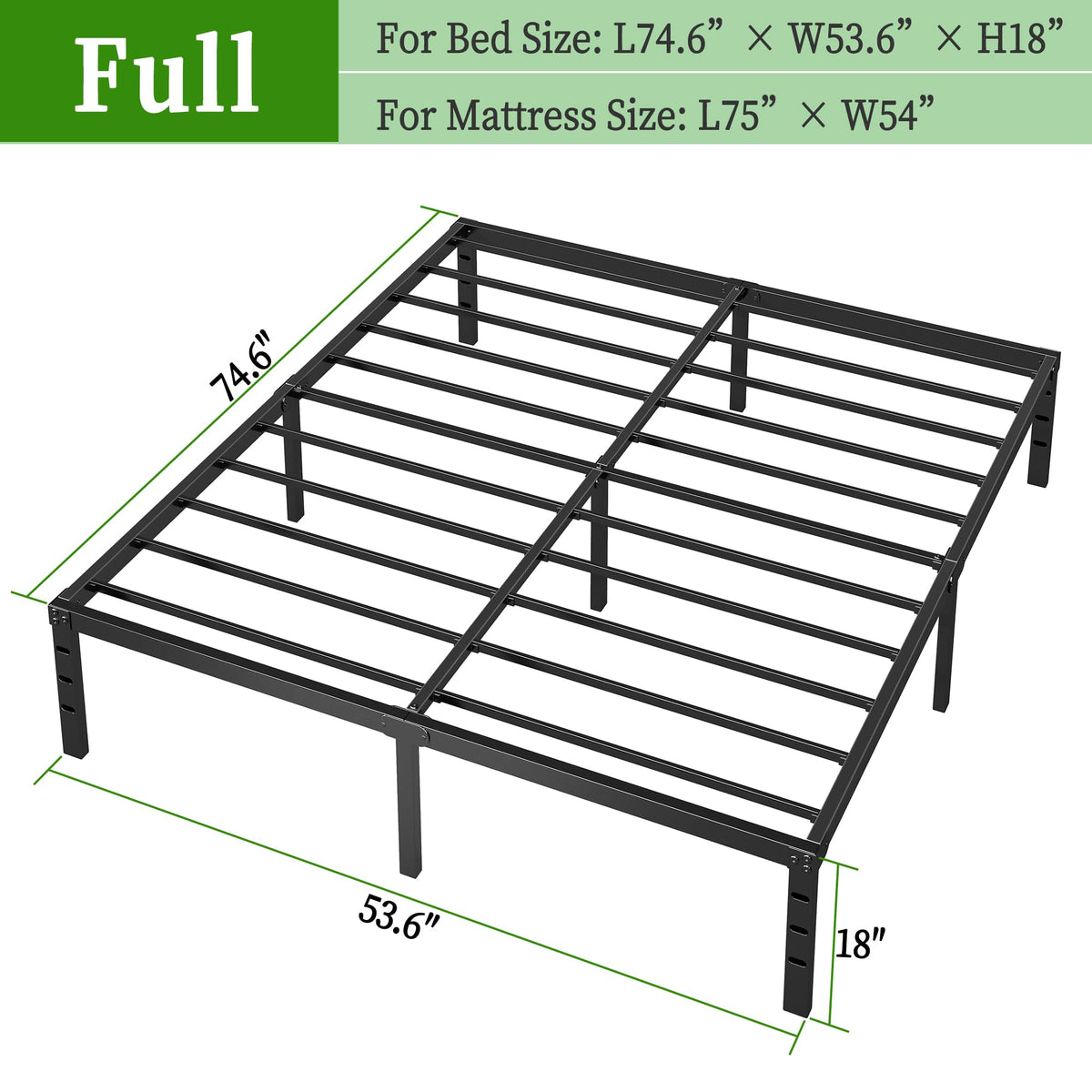 Black Metal Platform Bed Frame Full Size, 18 Inch Height with Underbed Storage E182393