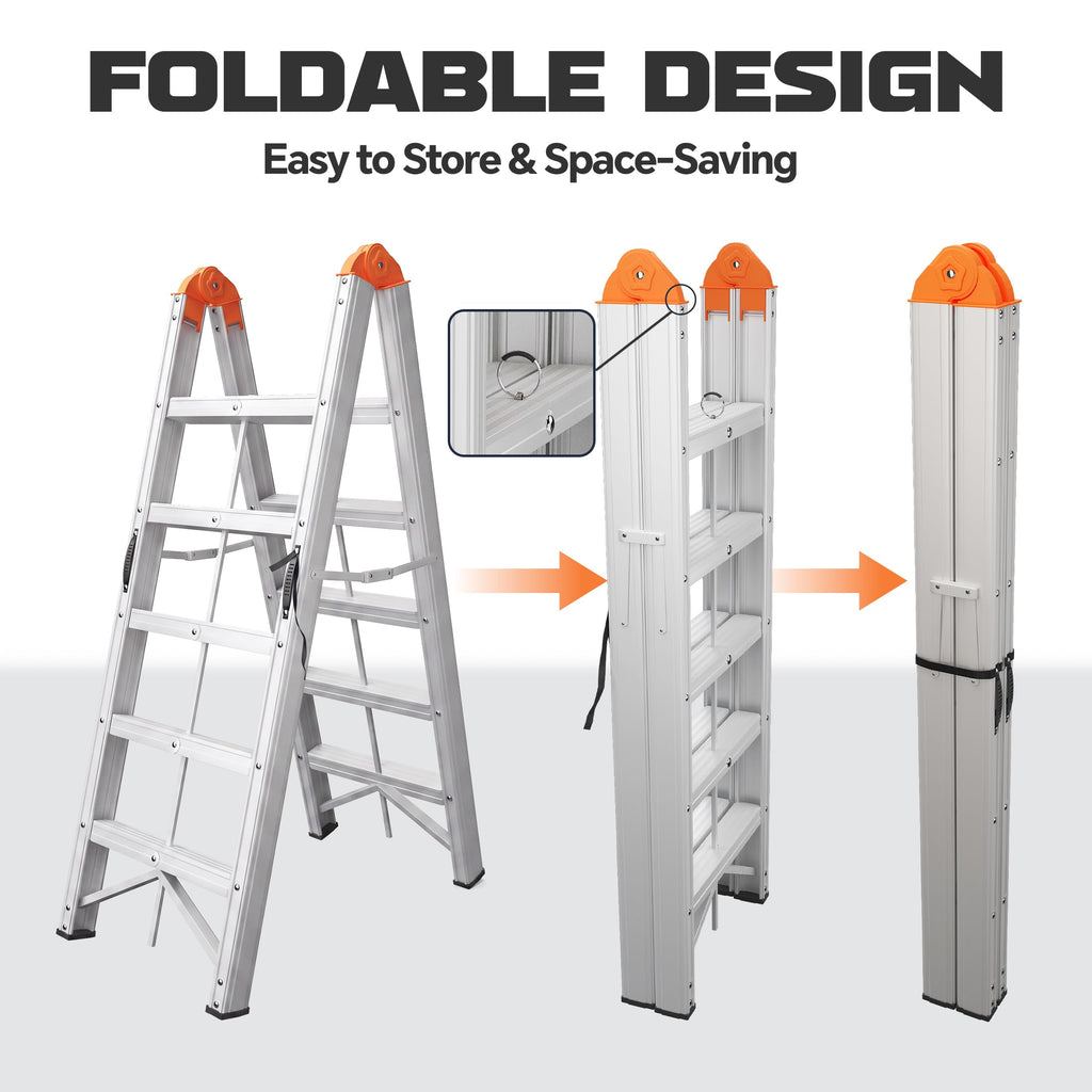 Aluminum Foldable 5-Step Ladder with Wide Anti-Slip Pedal P321