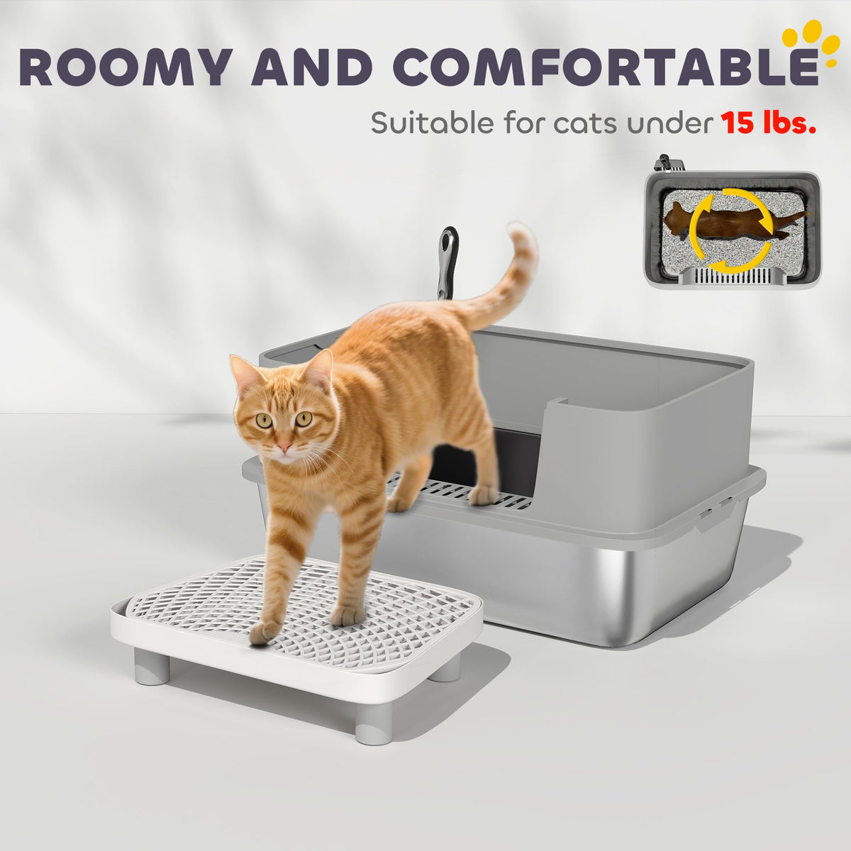 Stainless Steel Extra Large High Sided Litter Box with Scoop V347570