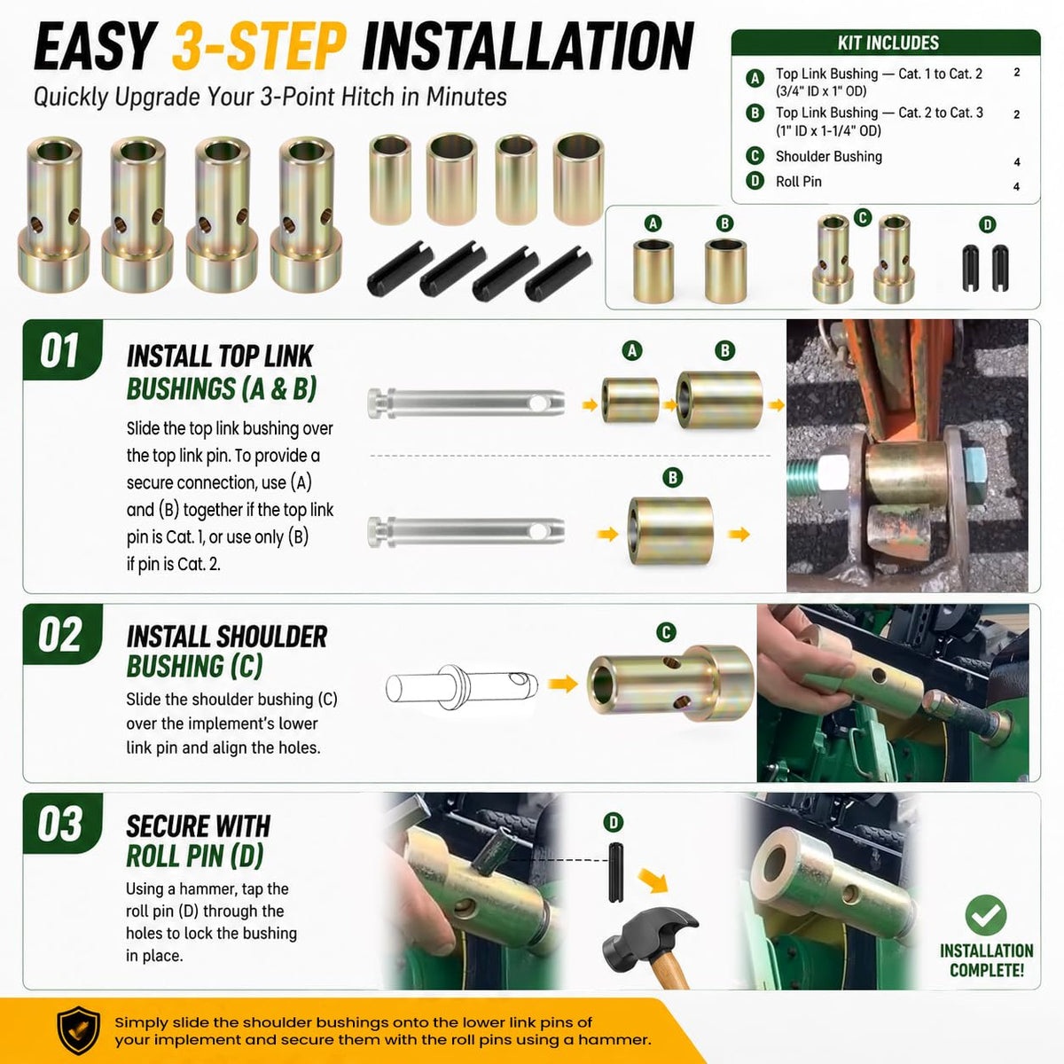 Quick Hitch Bushing Kit for Category 1 3-Point Hitch Tractors P783019