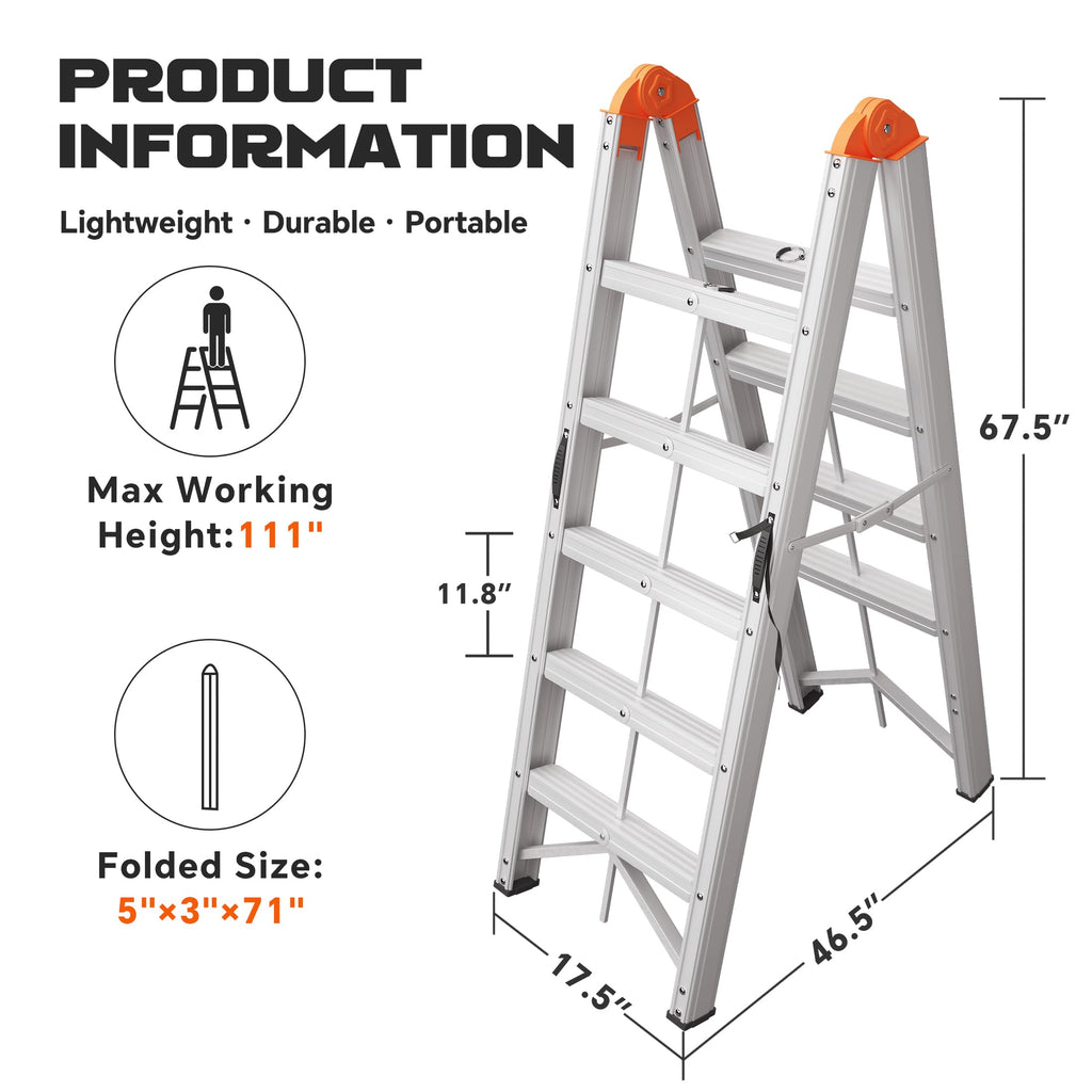 Aluminum Foldable 5-Step Ladder with Wide Anti-Slip Pedal P321