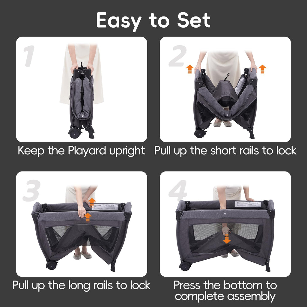 4-in-1 Baby Playard with Bassinet, Changing Table and Mattress, Black M920