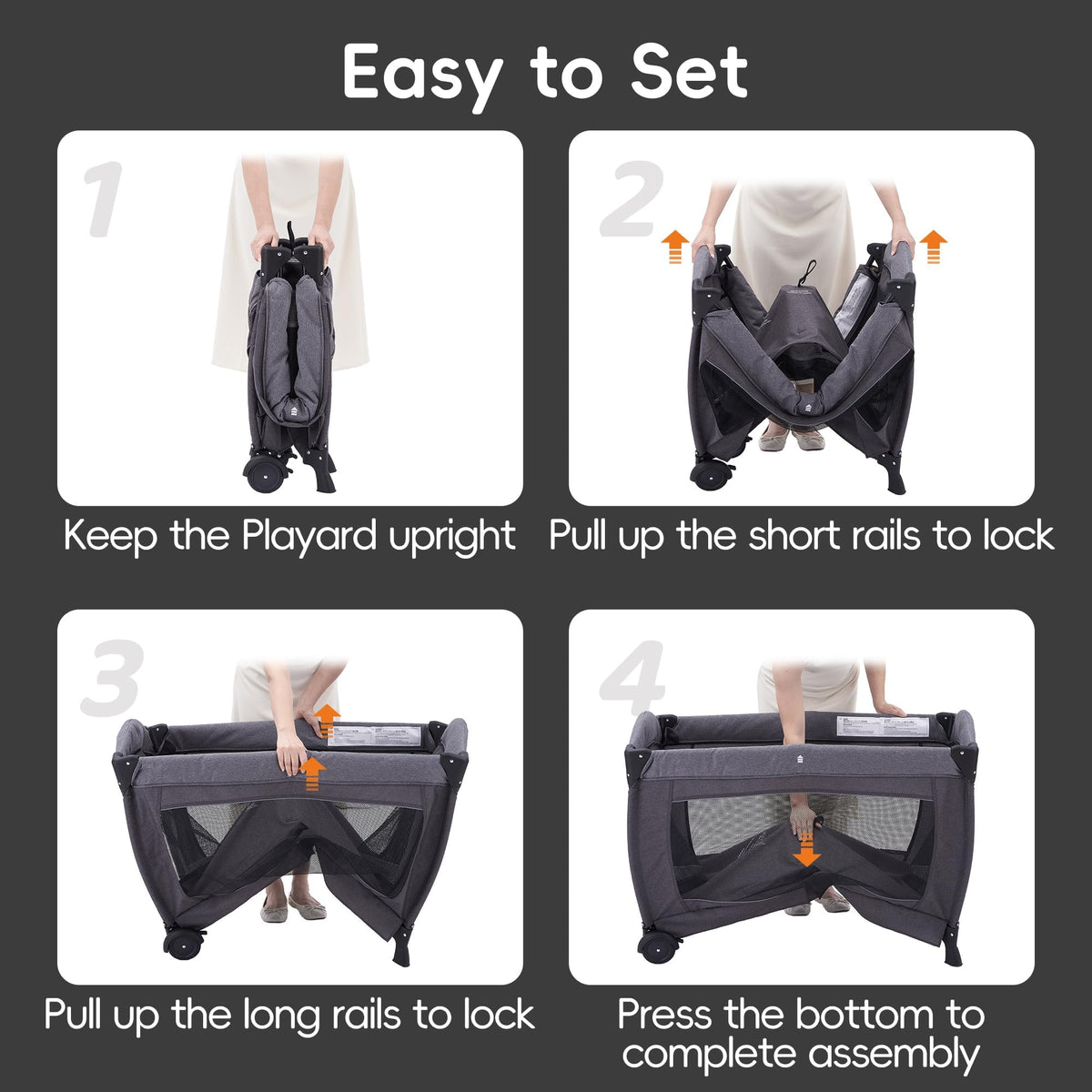 4-in-1 Baby Playard with Bassinet, Changing Table and Mattress, Black M920
