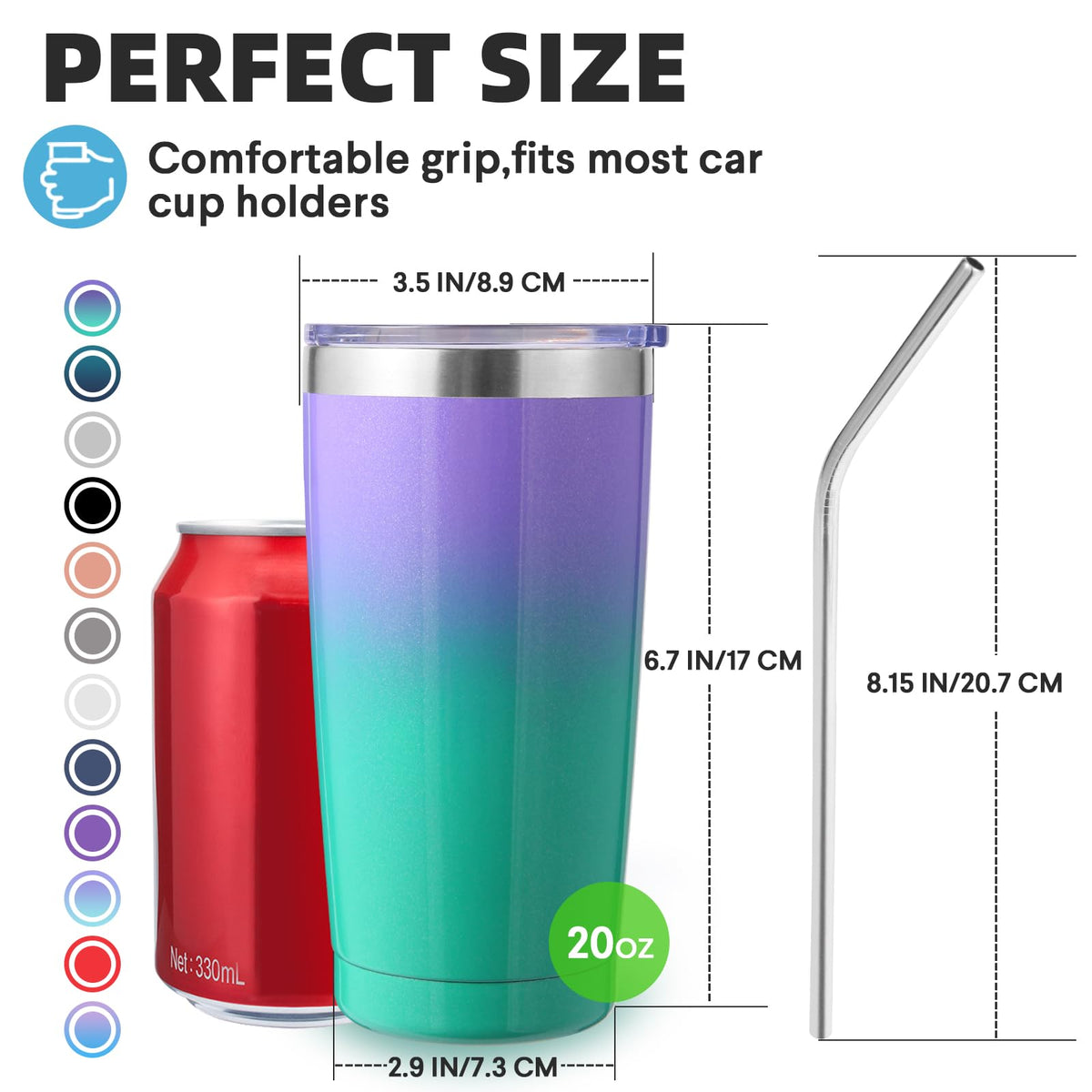 20oz Stainless Steel Insulated Tumbler with Lid and Straw 4 Pack Z8377