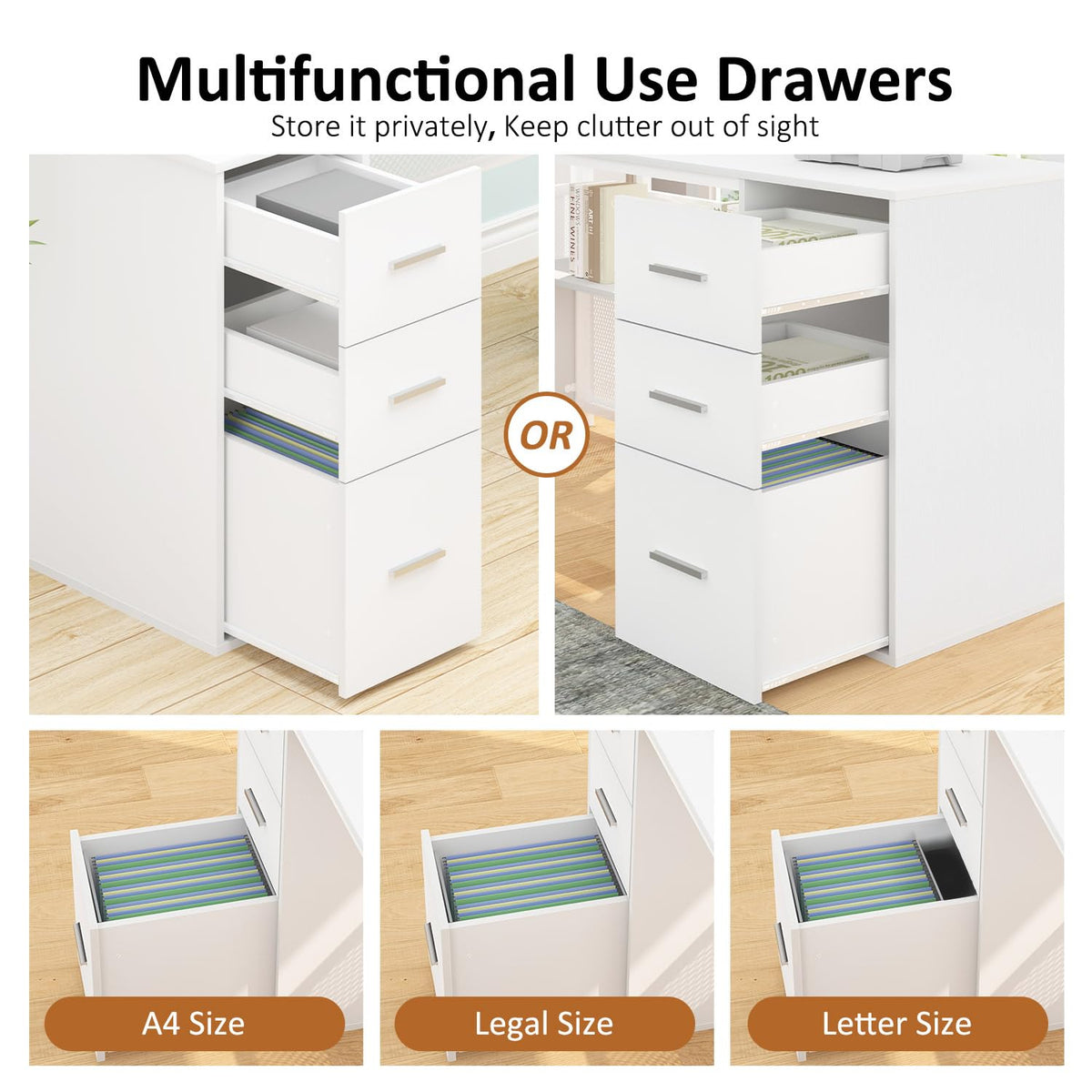 White L Shaped Desk with Drawers V7813