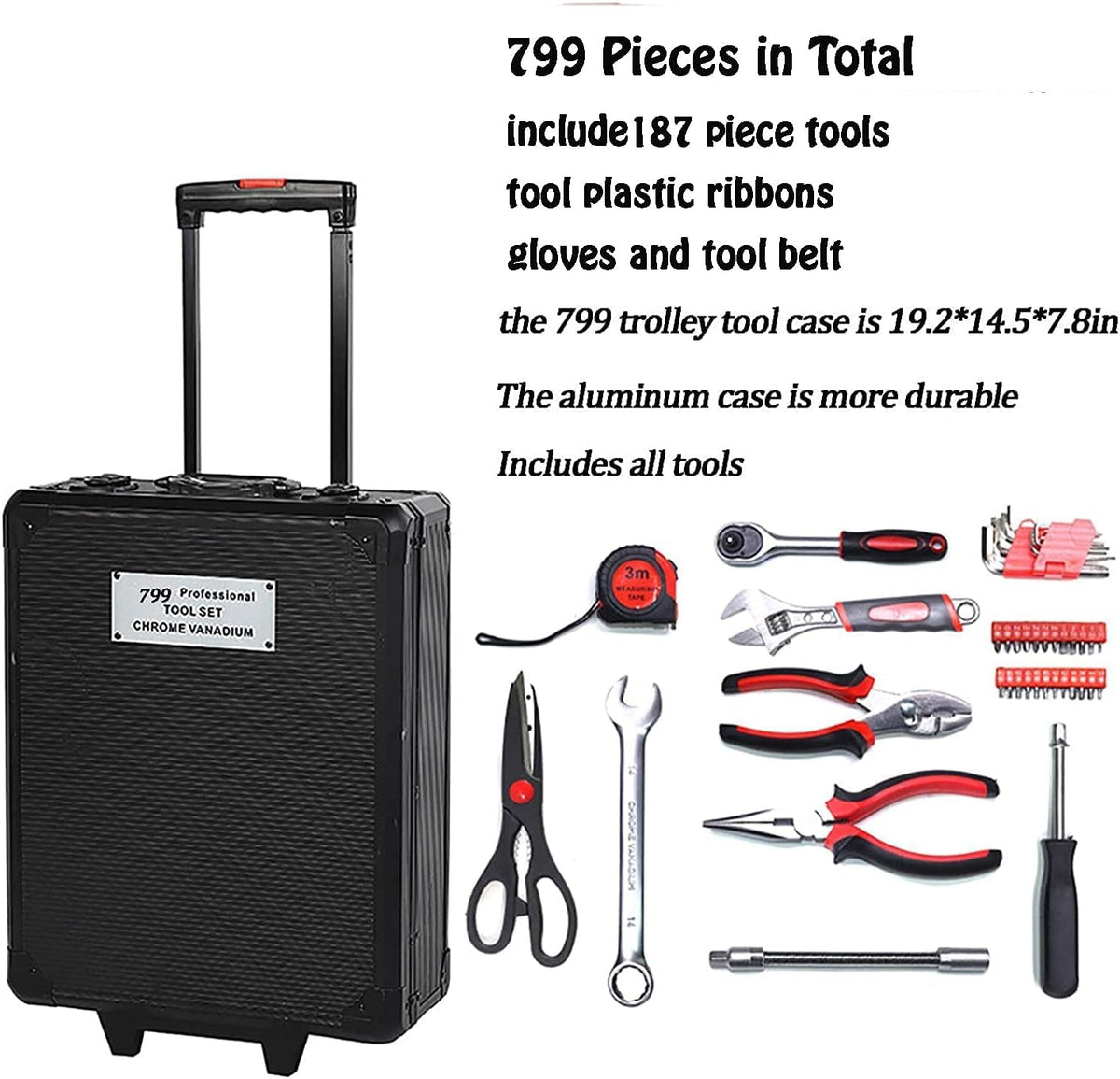 799pcs Aluminum Trolley Case Tool Set Silver J673